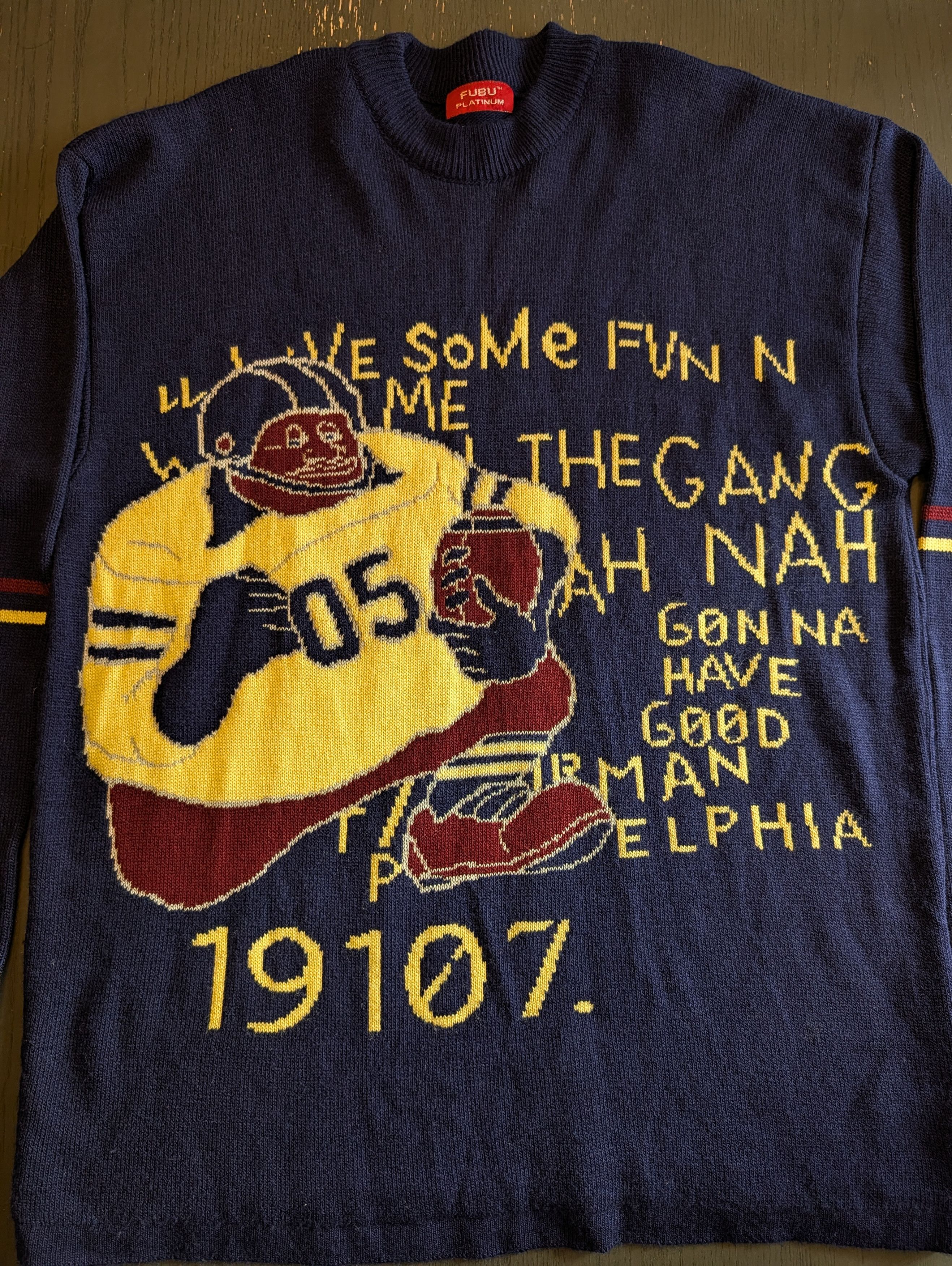 Fubu Platinum FUBU Fat Albert Sweater XL Navy Blue 19107 Size US XL / EU 56 / 4 - 3 Thumbnail