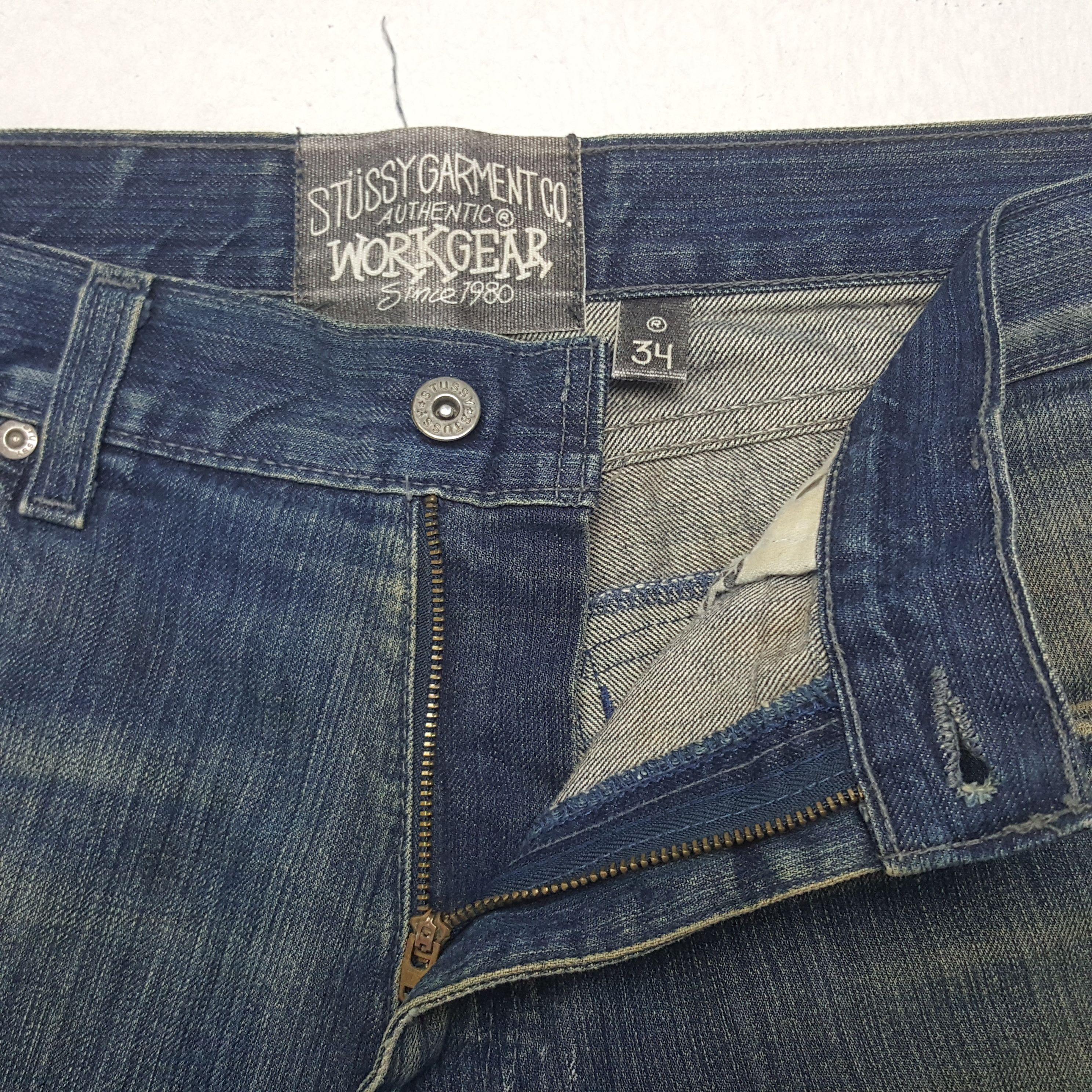 Stussy × Vintage Vintage Stussy Workgear Custom Big Logo Denim Jeans Size US 33 - 12 Thumbnail