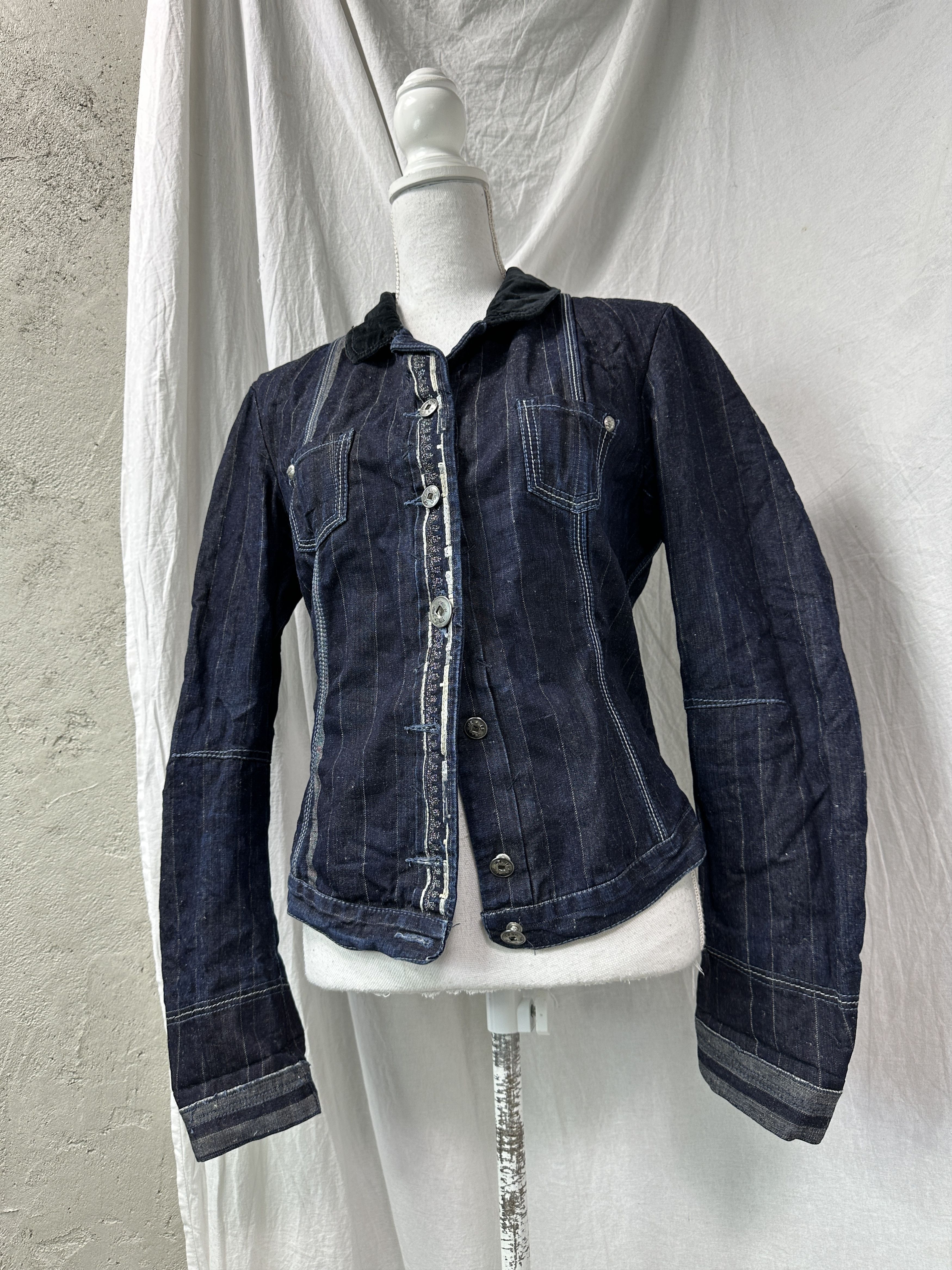 Marithe + Francois Girbaud Vintage Denim Fitted Striped Marithe Francois Girbaud Jacket Size M / US 6-8 / IT 42-44 - 1 Thumbnail