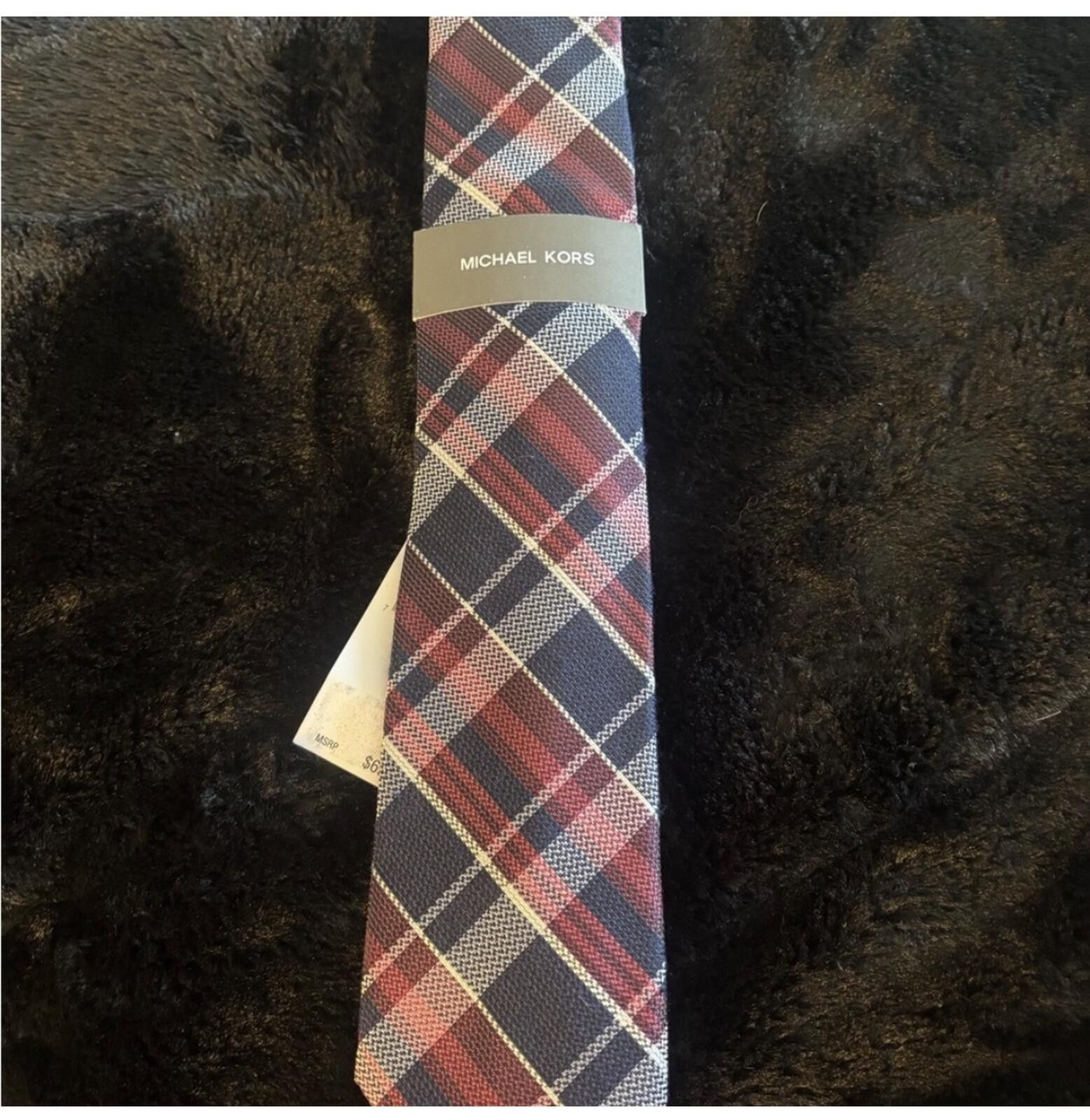 Michael Kors (Michael Kors) Men's Plaid Tie - Red and Blue Size ONE SIZE - 2 Thumbnail