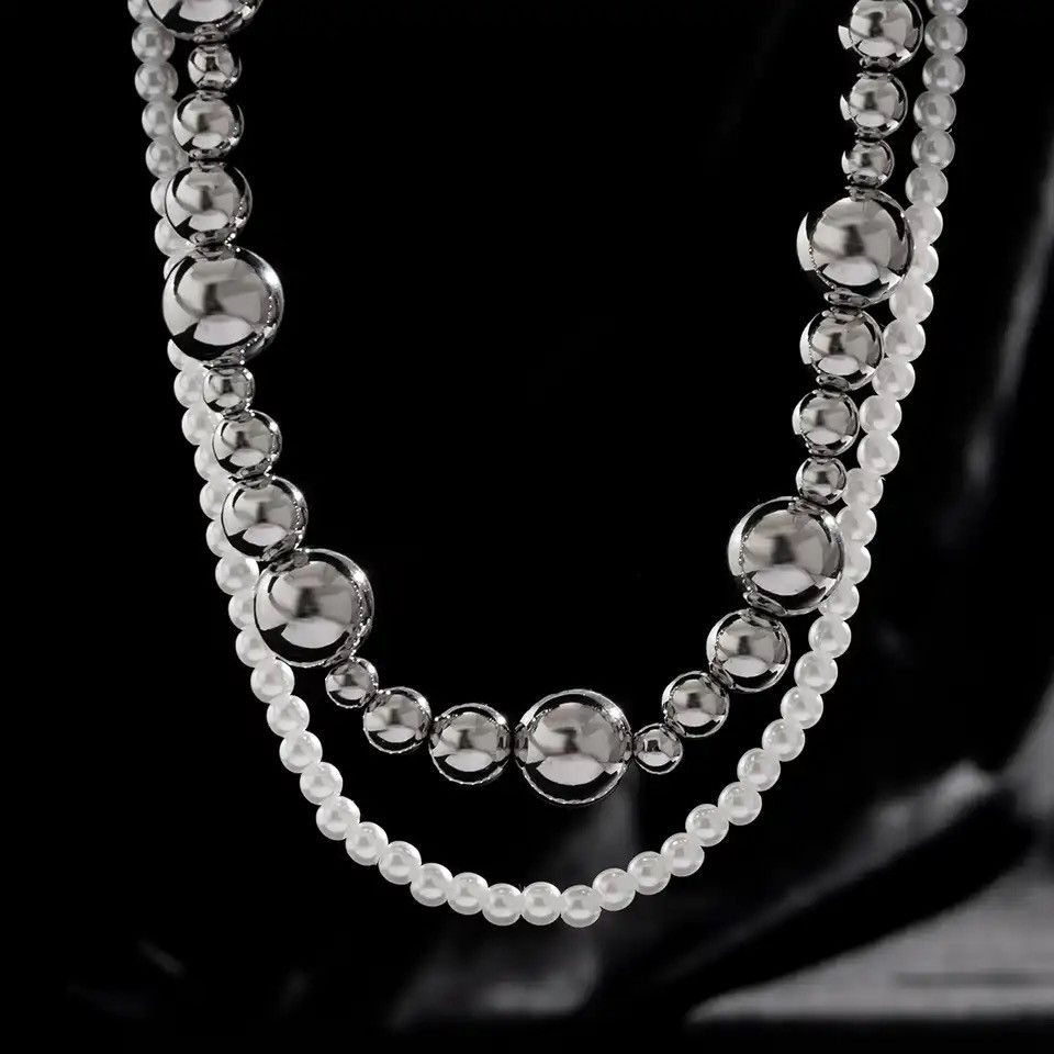 Jewelry × Vintage Pearl Fine Bead Choker Metal CCB Beads Clavicle Necklace Size ONE SIZE - 4 Thumbnail