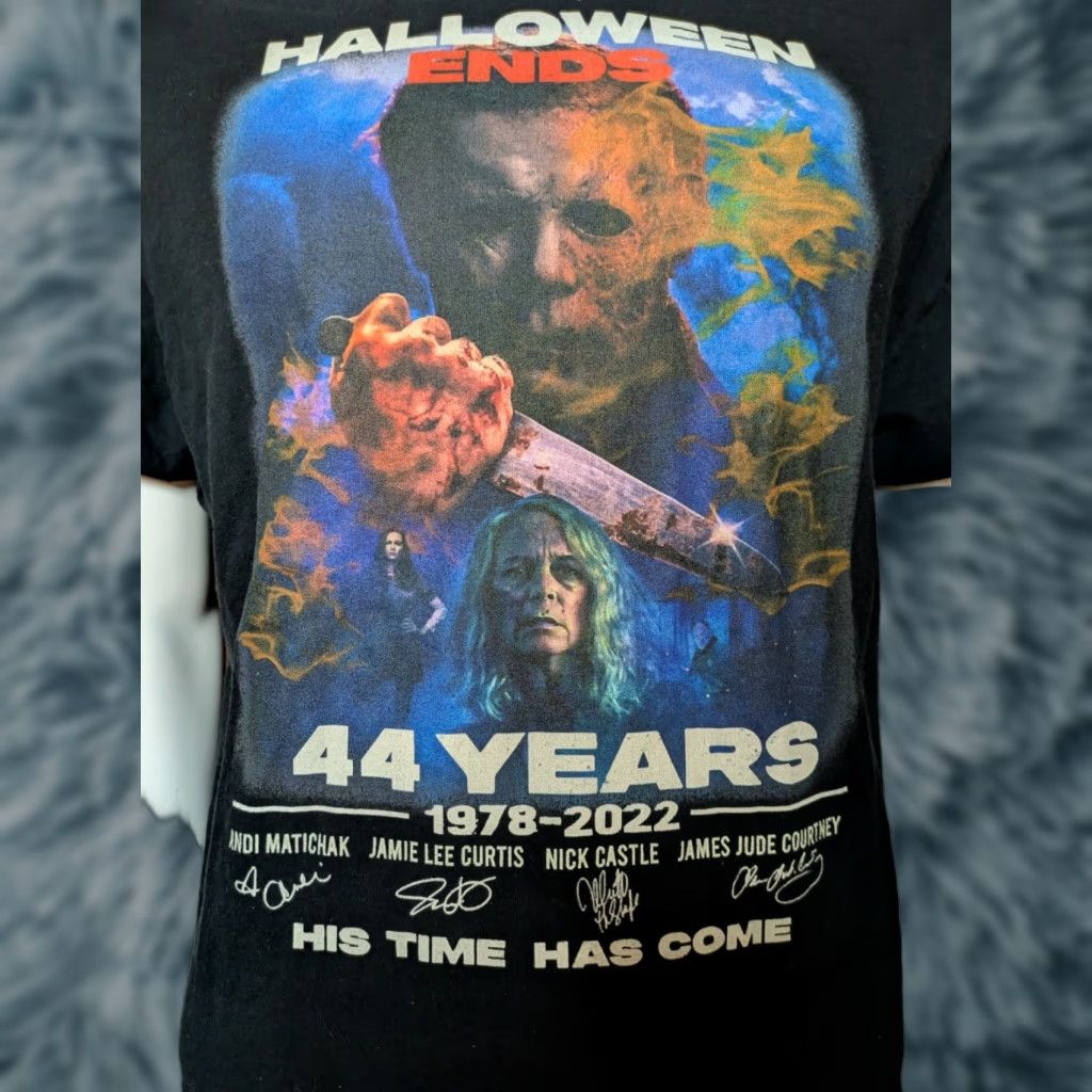 Gildan Halloween Ends T Shirt XL Black Gildan 100% Cotton Men Short Sleeve Crew Neck Graphic Tee Horror 44 Years 1978-2022 Promo Nice Size US XL / EU 56 / 4 - 1 Thumbnail