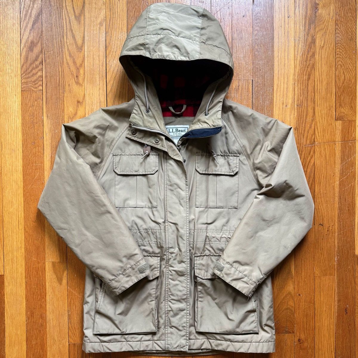 Vintage 1990s L.L.Bean Hooded Outdoor Chore Rain Jacket Coat