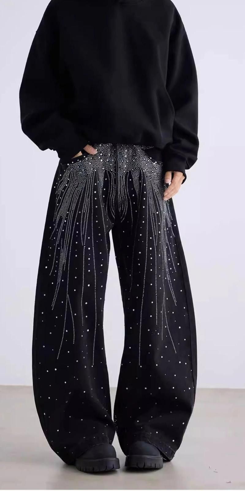 Japanese Brand Rhinestone Embellished Jeans with Cascade Pattern Size US 32 / EU 48 - 2 Thumbnail