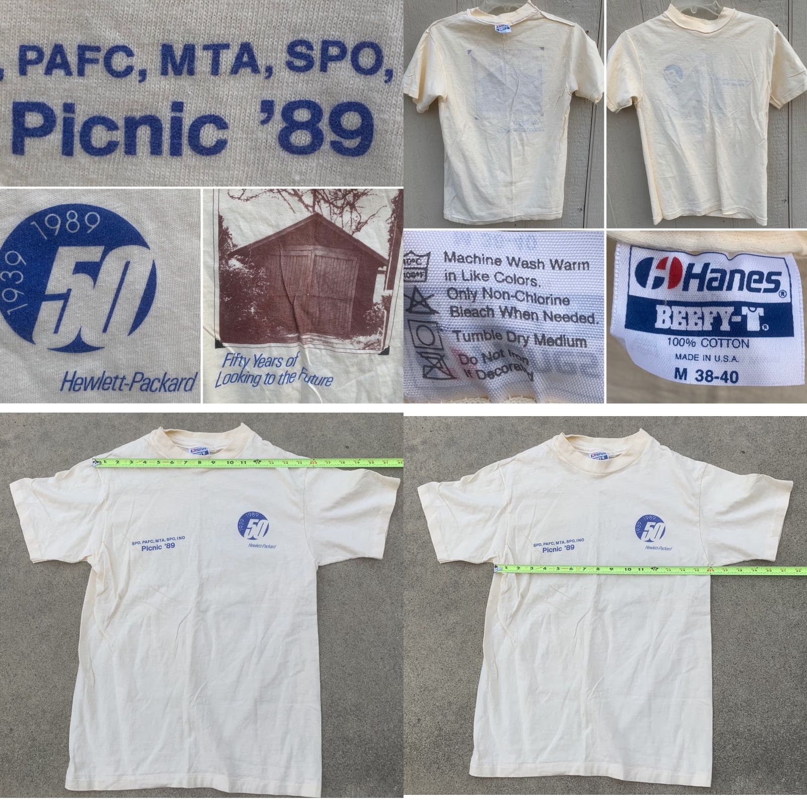 Hanes VINTAGE Hewlett-Packard 50 Years T-Shirt Graphic Tee Men M Ivory 100% Cotton Hanes BEEFY-T US 1989 Picnic ’89 HP M Size US M / EU 48-50 / 2 - 8 Thumbnail