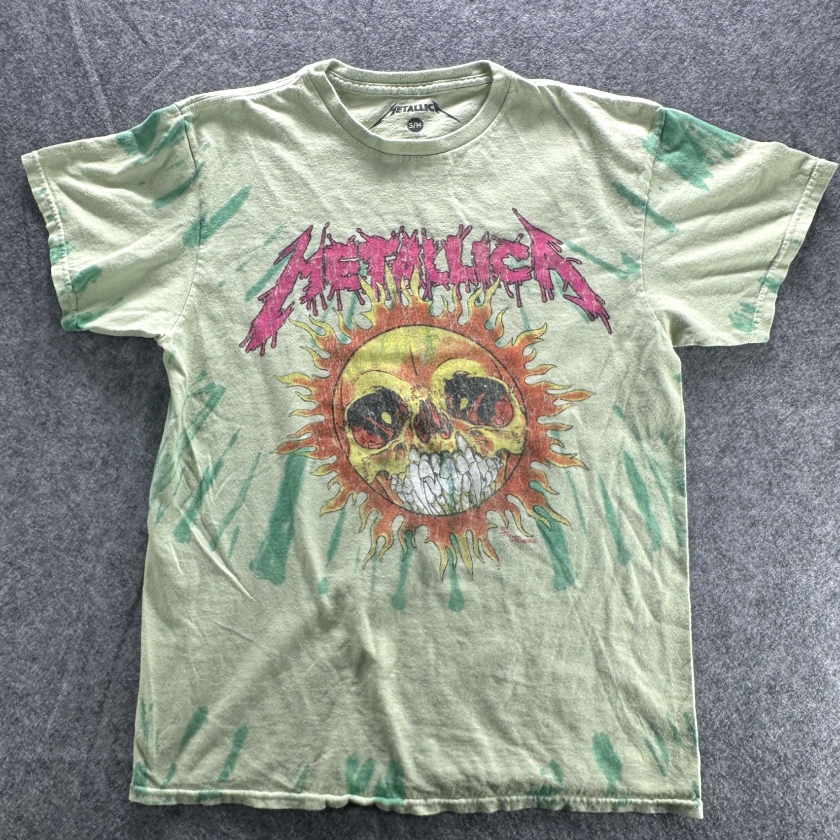 Vintage Metallica Shirt Mens Medium Green Tie Dye Skull Sun Graphic Band Rock Size US M / EU 48-50 / 2 - 2 Thumbnail