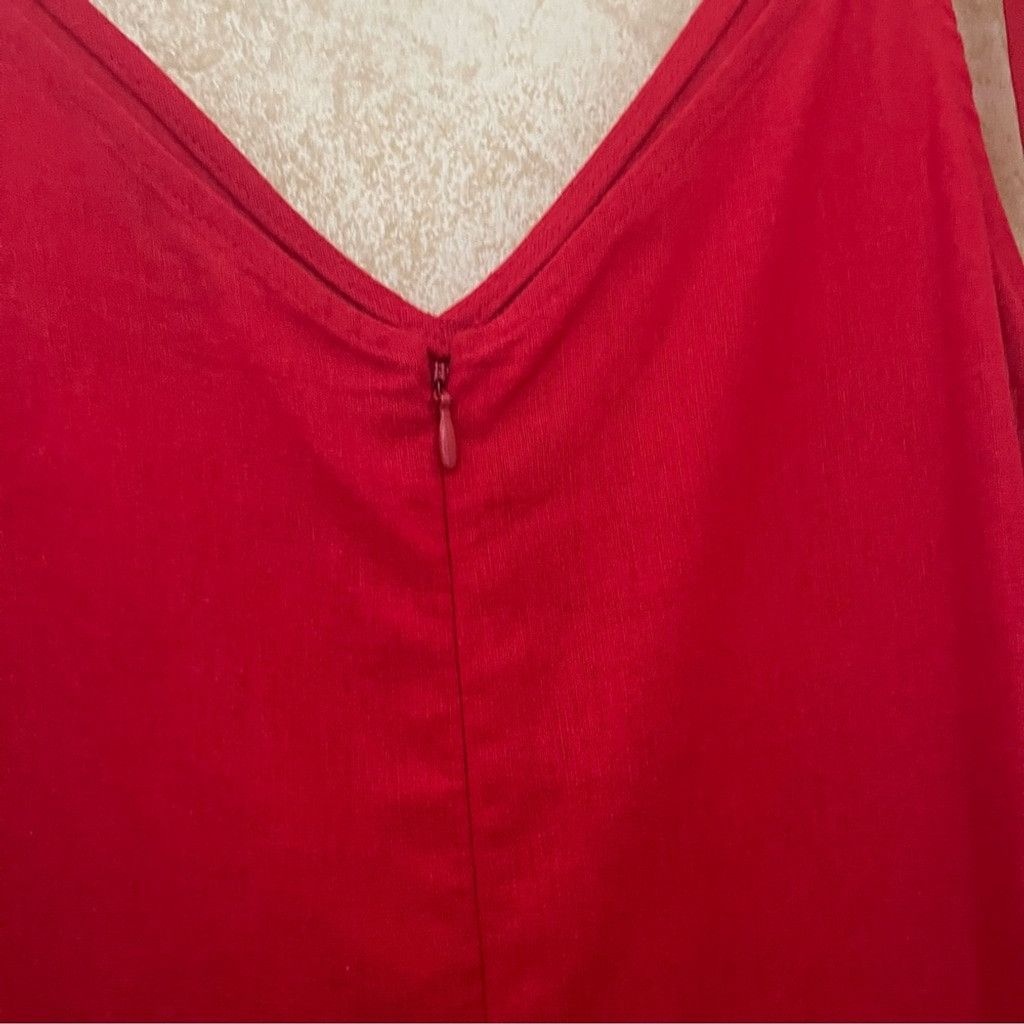 Everlane Everlily Red Linen midi jumpsuit romper v-neck Sz Large Size 32" / US 10 / IT 46 - 7 Thumbnail