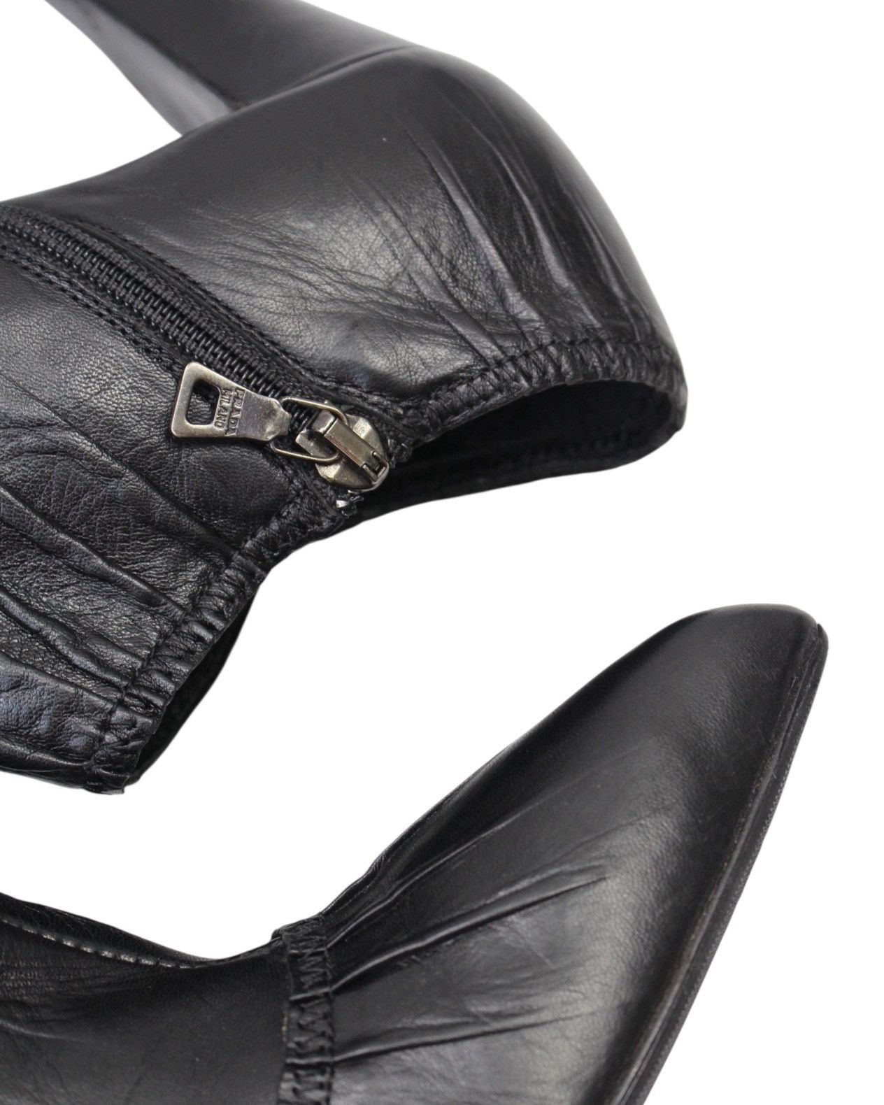 Prada 2000S PRADA BLACK PLEATED LEATHER POINTED ANKLE BOOTS Size US 7 / IT 37 - 6 Thumbnail