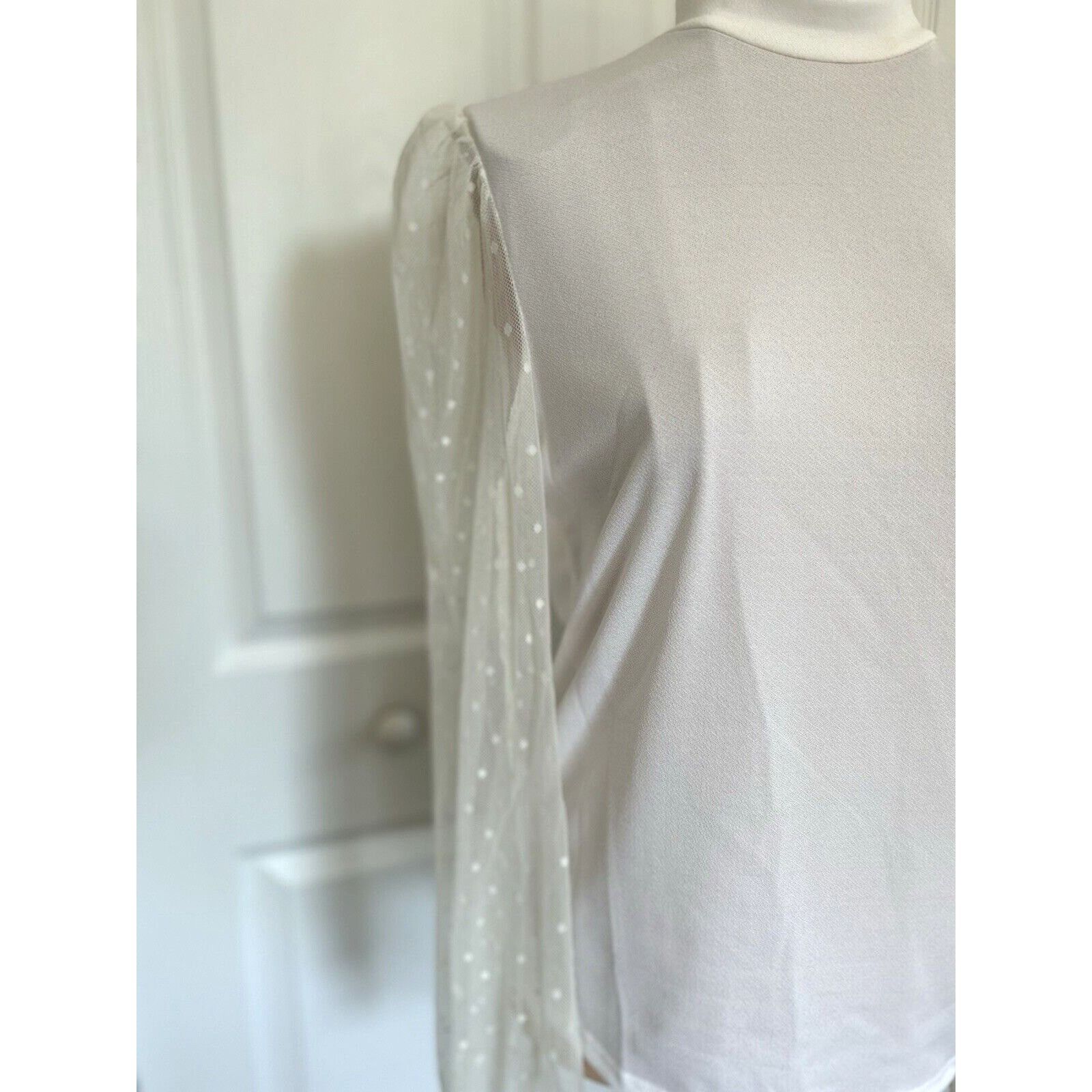 Other Halogen Top Ivory Mock Neck Mesh Clip Dot Long Sleeve Blouse Size S / US 4 / IT 40 - 2 Thumbnail