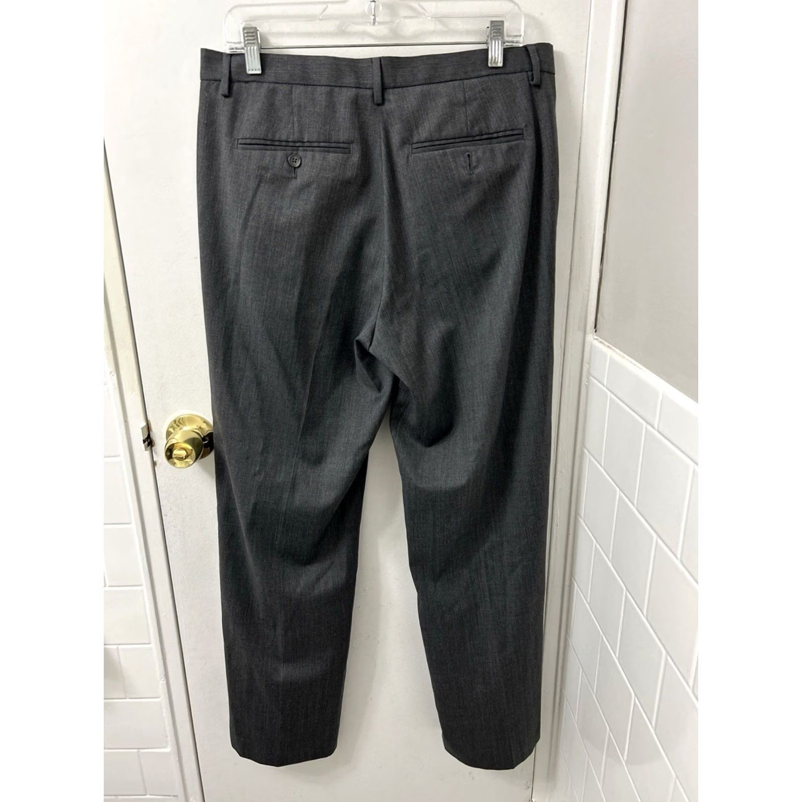 Calvin Klein Calvin Klein Dress Pants Mens 33x32 Dark Gray Wool Blend Flat Front Straight Leg Size US 33 - 6 Thumbnail