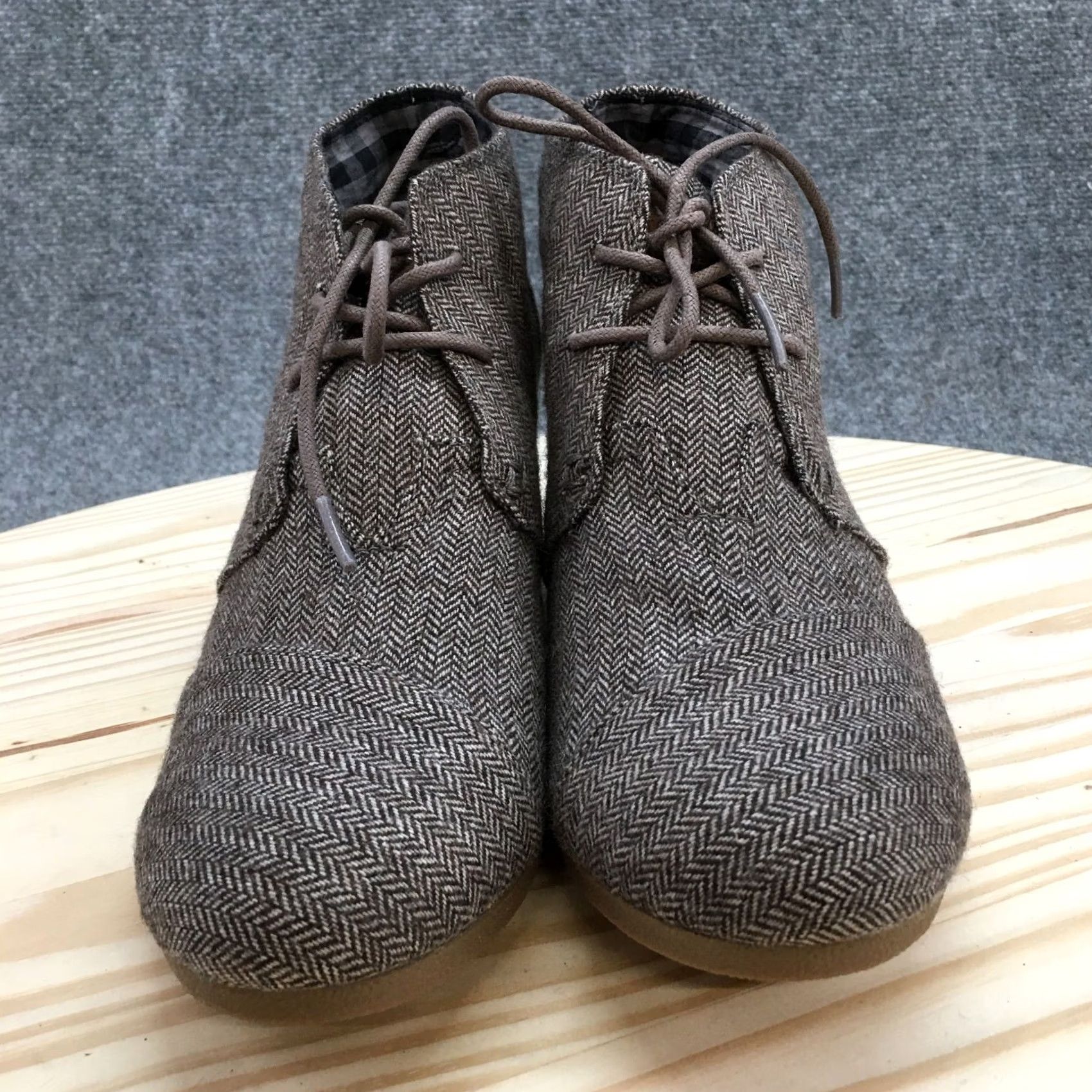 Toms TOMS Boots Womens 9.5 Herringbone Print Desert Ankle Bootie Brown Fabric Wedge Size US 10 / IT 40 - 4 Thumbnail