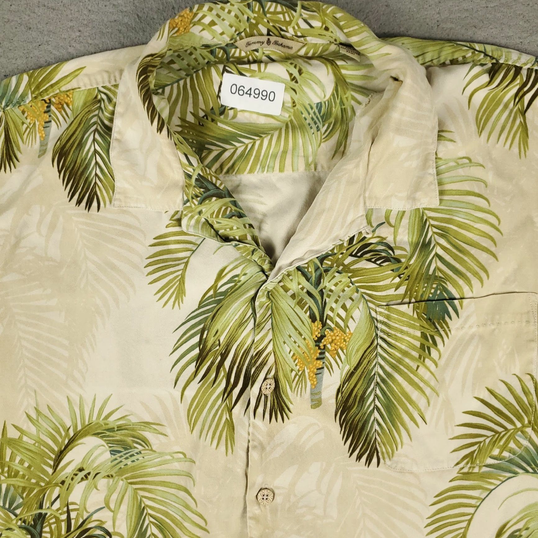 Tommy Bahama Tommy Bahama Shirt Mens 2XL Beige Green Palm Tree Print Silk Hawaiian Button Up Size US XXL / EU 58 / 5 - 2 Thumbnail