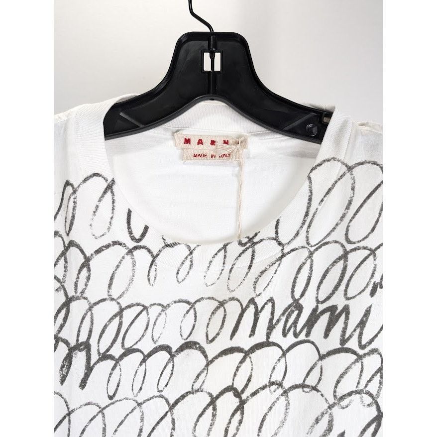 Marni o1rshd1 Scribbled Marni Organic Jersey T-Shirt in Lily White Size US M / EU 48-50 / 2 - 3 Thumbnail