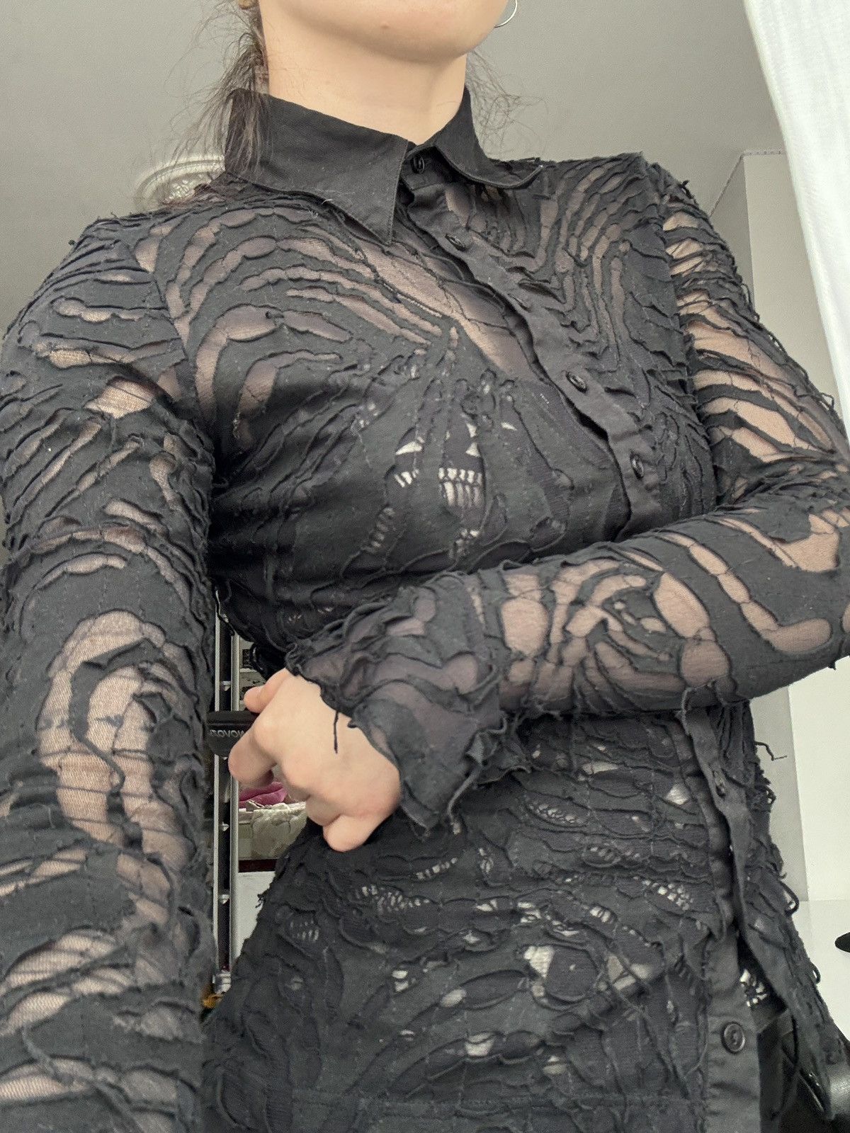 ANNE FONTAINE × Designer Anne Fontaine Paris Buttons Up Shirt vintage mesh Size XS / US 0-2 / IT 36-38 - 4 Thumbnail