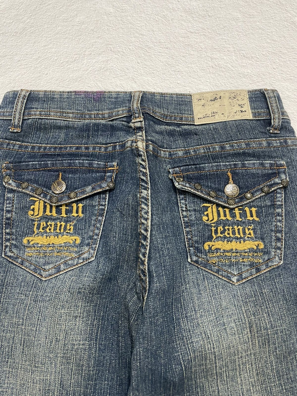 Japanese Brand 2000s Jufu Flare Raw Denim Bootcut Jeans washed Embroidered Size US 27 - 7 Thumbnail
