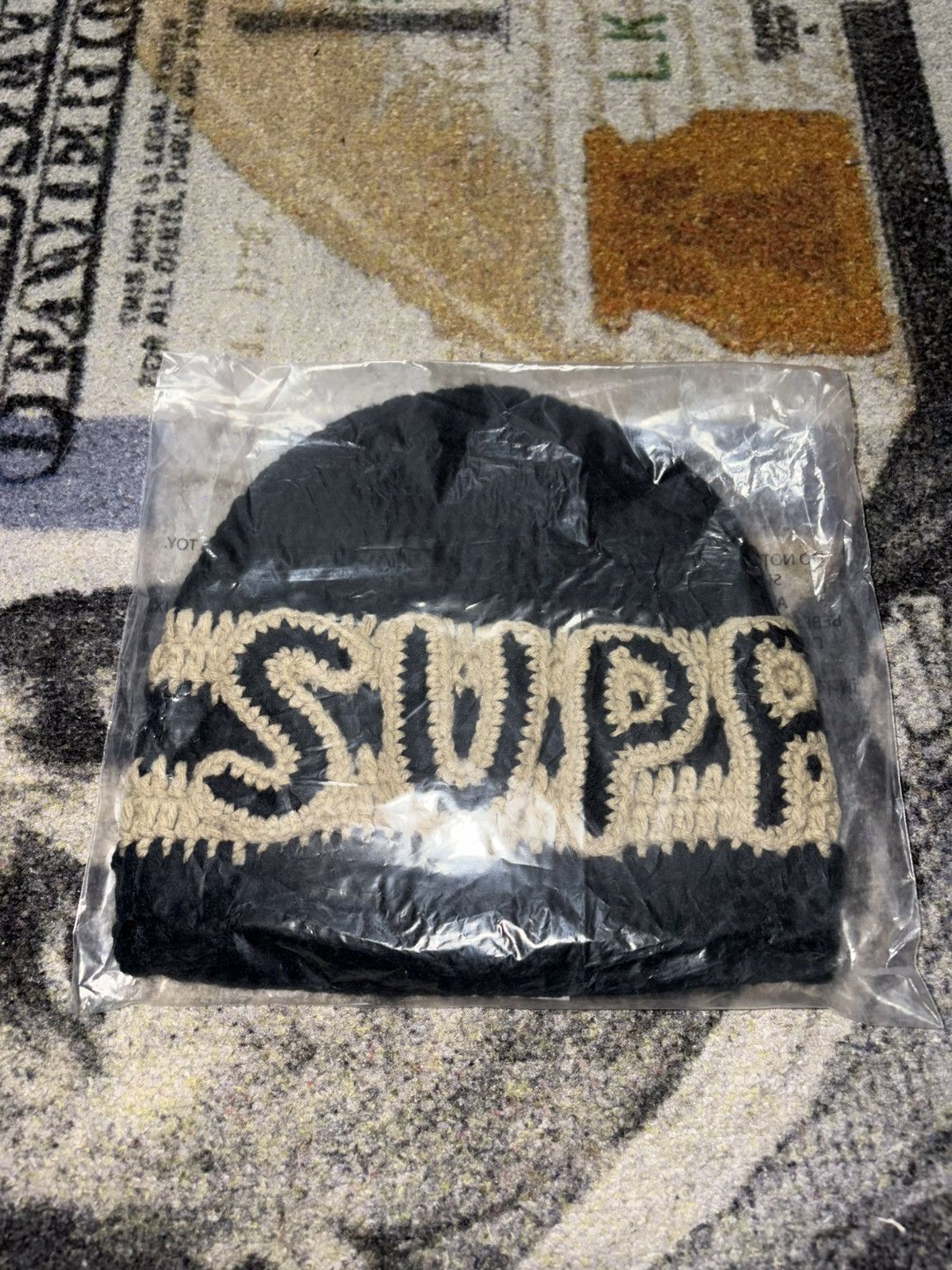 Supreme Crochet Logo Beanie Black