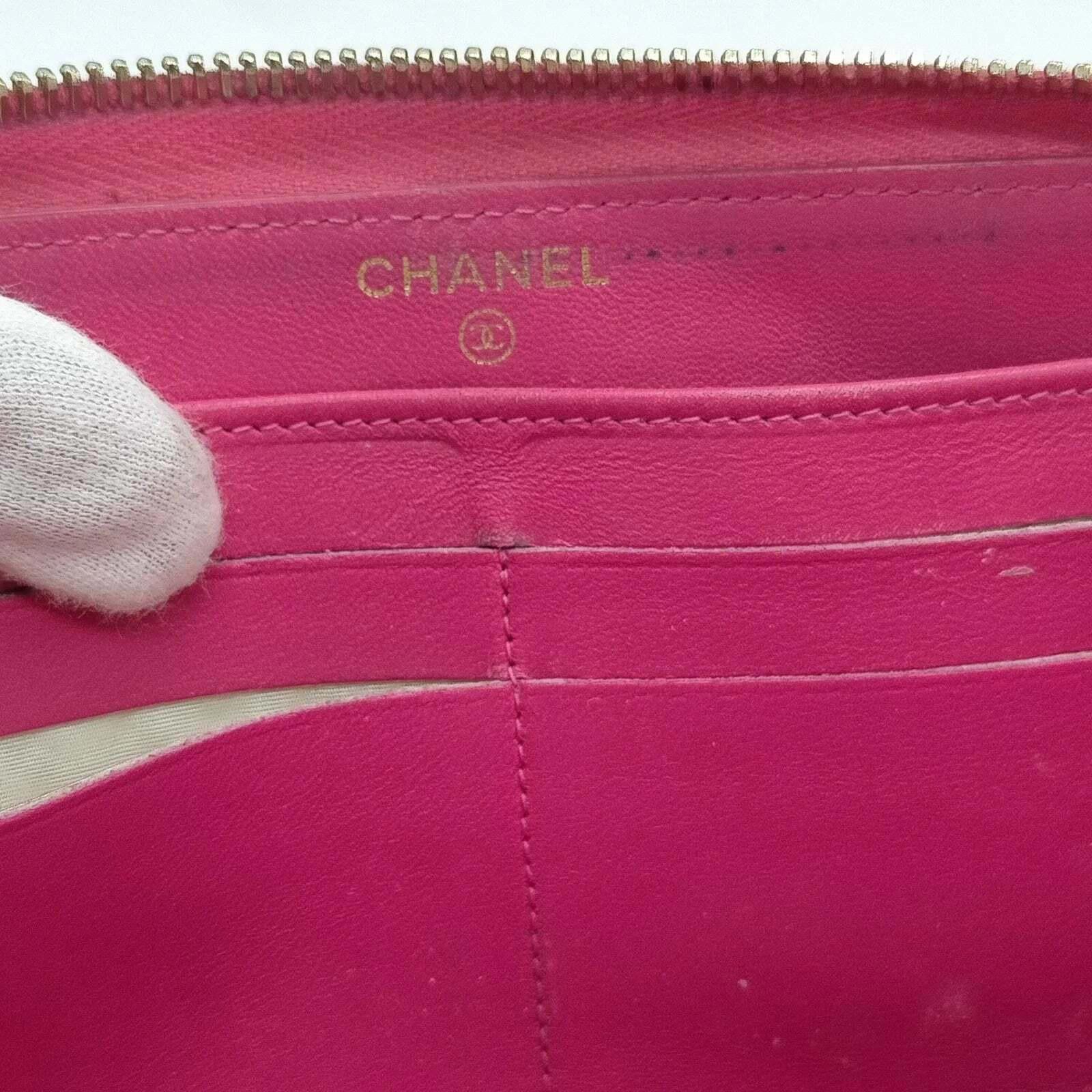 Chanel Chanel Caviar Chevron Large Gusset Zip Around Wallet Pink Size ONE SIZE - 9 Thumbnail