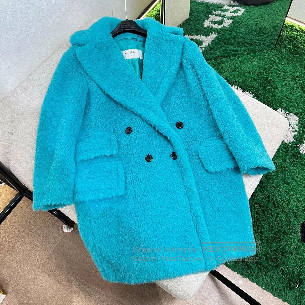 Max Mara Maxmara Turquoise Teddy Fur Coat. Size XXS / US 00 / IT 34 - 5 Thumbnail
