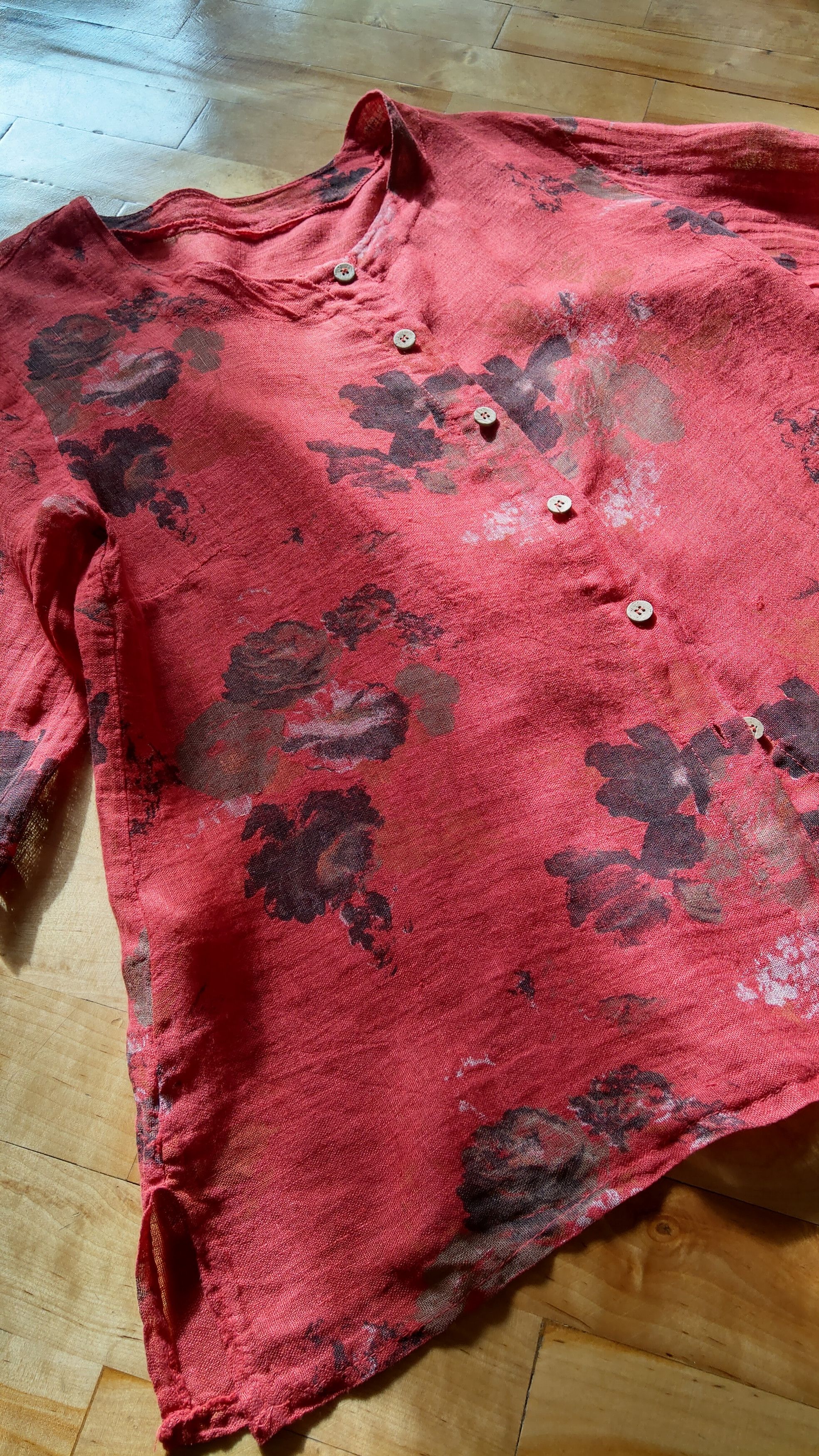 Japanese Brand × Vintage 100% Linen Shirt Rose Print Jacket Alt y2k opium goth Noir Size L / US 10 / IT 46 - 7 Thumbnail