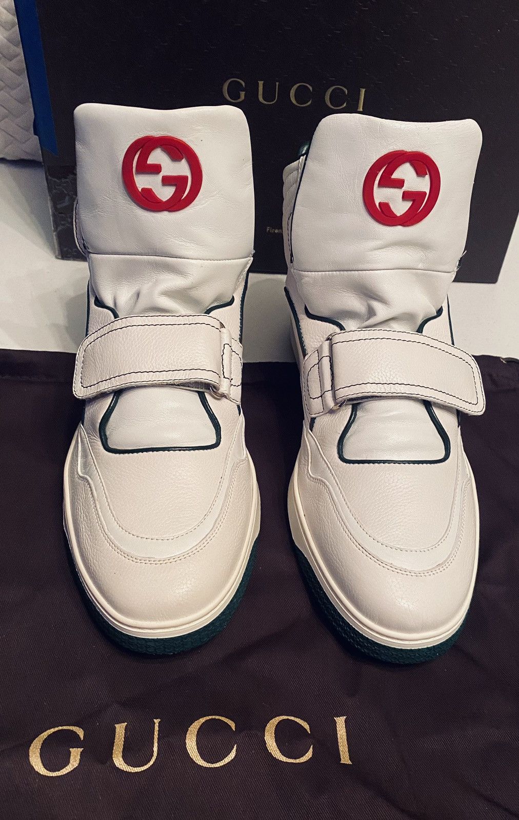 Gucci Gucci 🇮🇹 Barkleys GG Leather Hi Top Sneakers 11 NEW VINTAGE Size US 11 / EU 44 - 17 Thumbnail