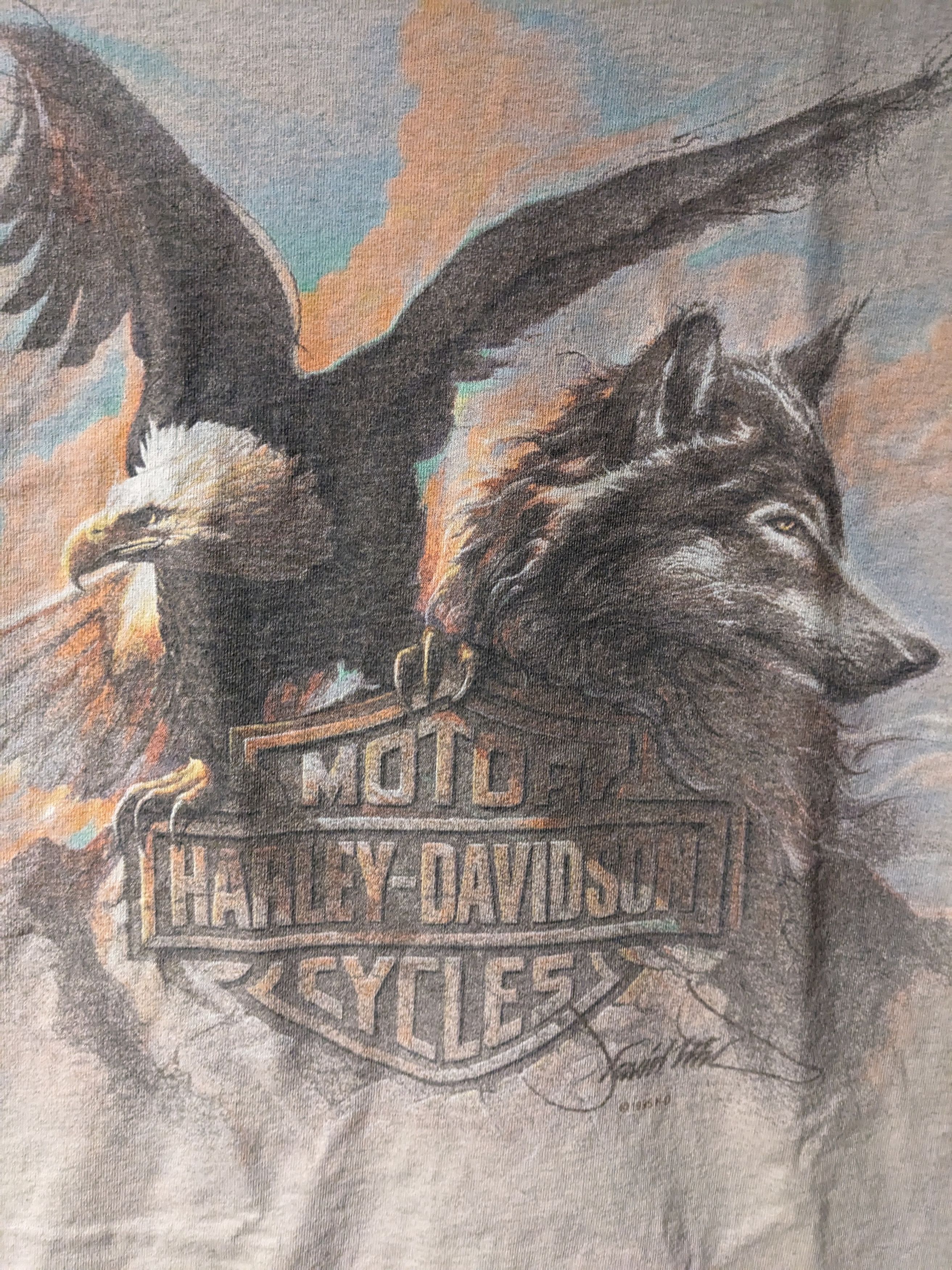 Harley Davidson × Vintage Vintage 1996 Harley Davidson Eagle Wolf Animal T-Shirt Size US M / EU 48-50 / 2 - 2 Thumbnail