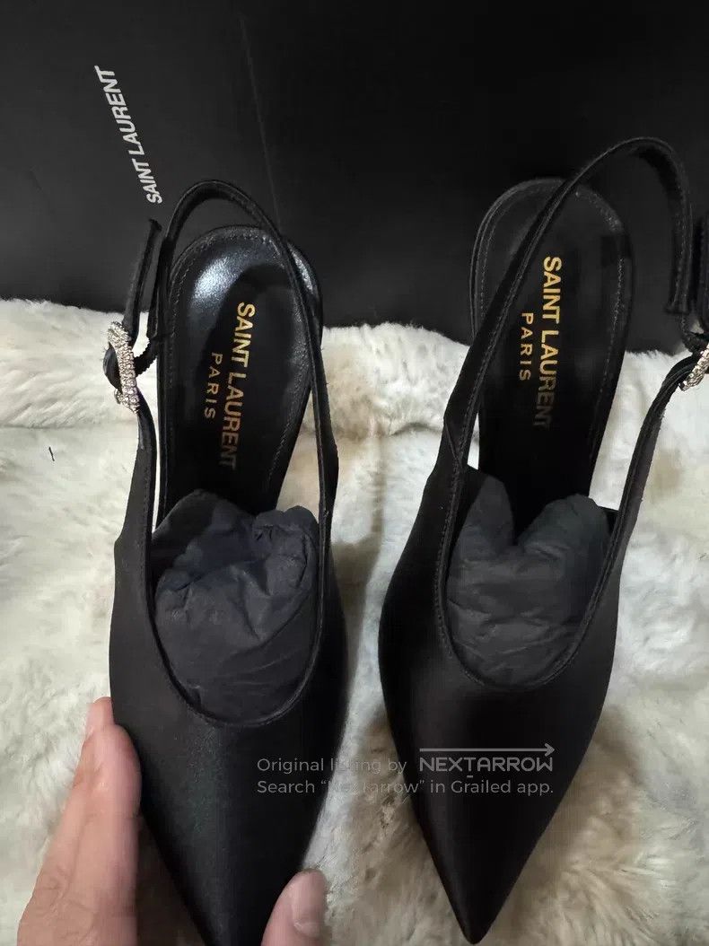 Saint Laurent Paris Saint Laurent Paris Black Satin Crystal Rhinestone High He Size US 6.5 / IT 36.5 - 7 Thumbnail