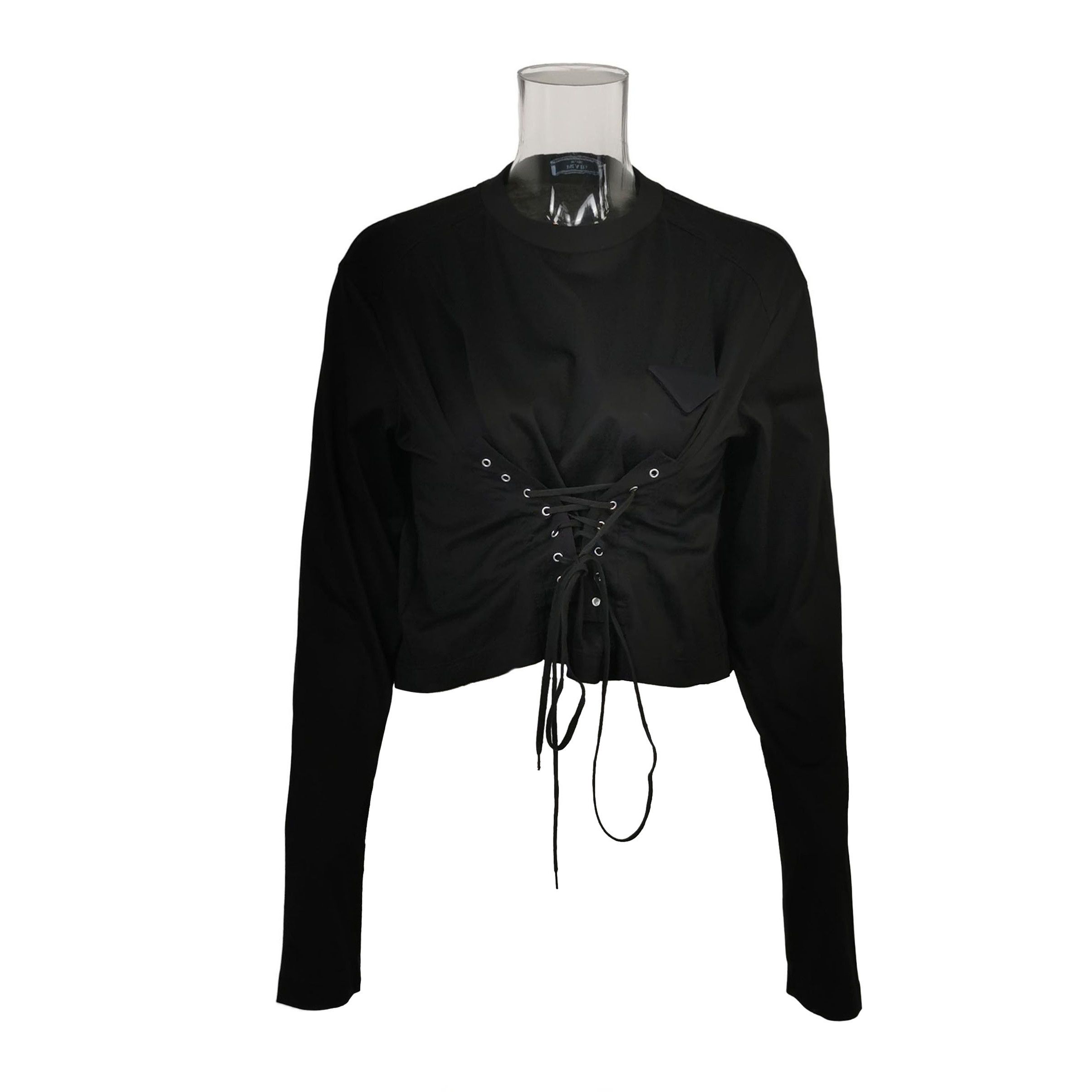 Prada Prada Black Cropped Long Sleeve T-Shirt 0089 Size M / US 6-8 / IT 42-44 - 1 Thumbnail