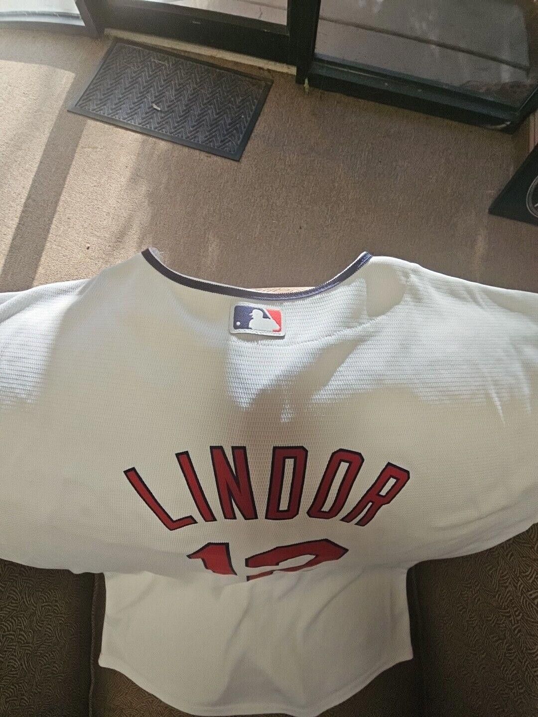 Majestic Indians Majestic Jersey Youth Size XL White Lindor #12 Size ONE SIZE - 6 Thumbnail