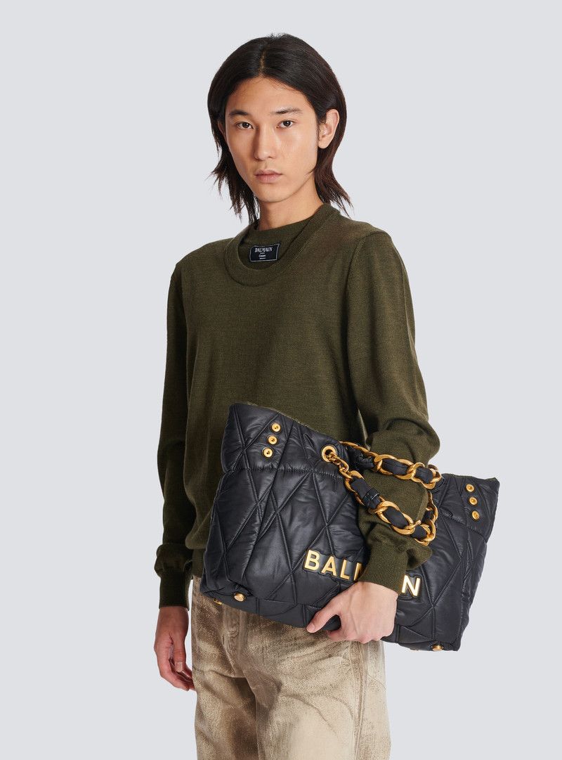Balmain o1s1wg111225 Size:OS/1945 Soft Nylon Tote Bag in Black Size ONE SIZE - 8 Thumbnail