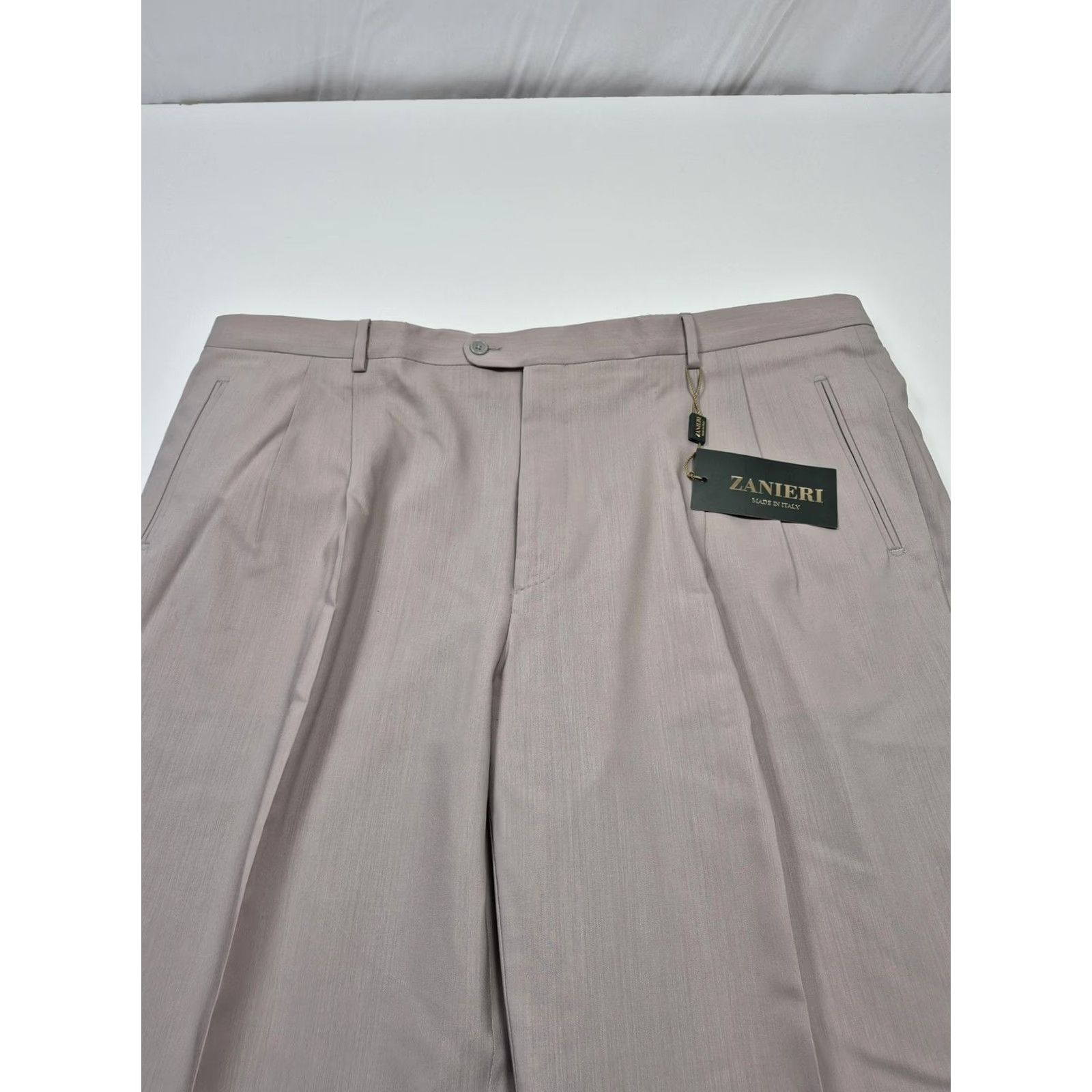 Vintage Zanieri Dress Pants Mens 46x37 Beige Wool Pleated Straight Unhemmed Italy NWT Size US 30 / EU 46 - 2 Thumbnail
