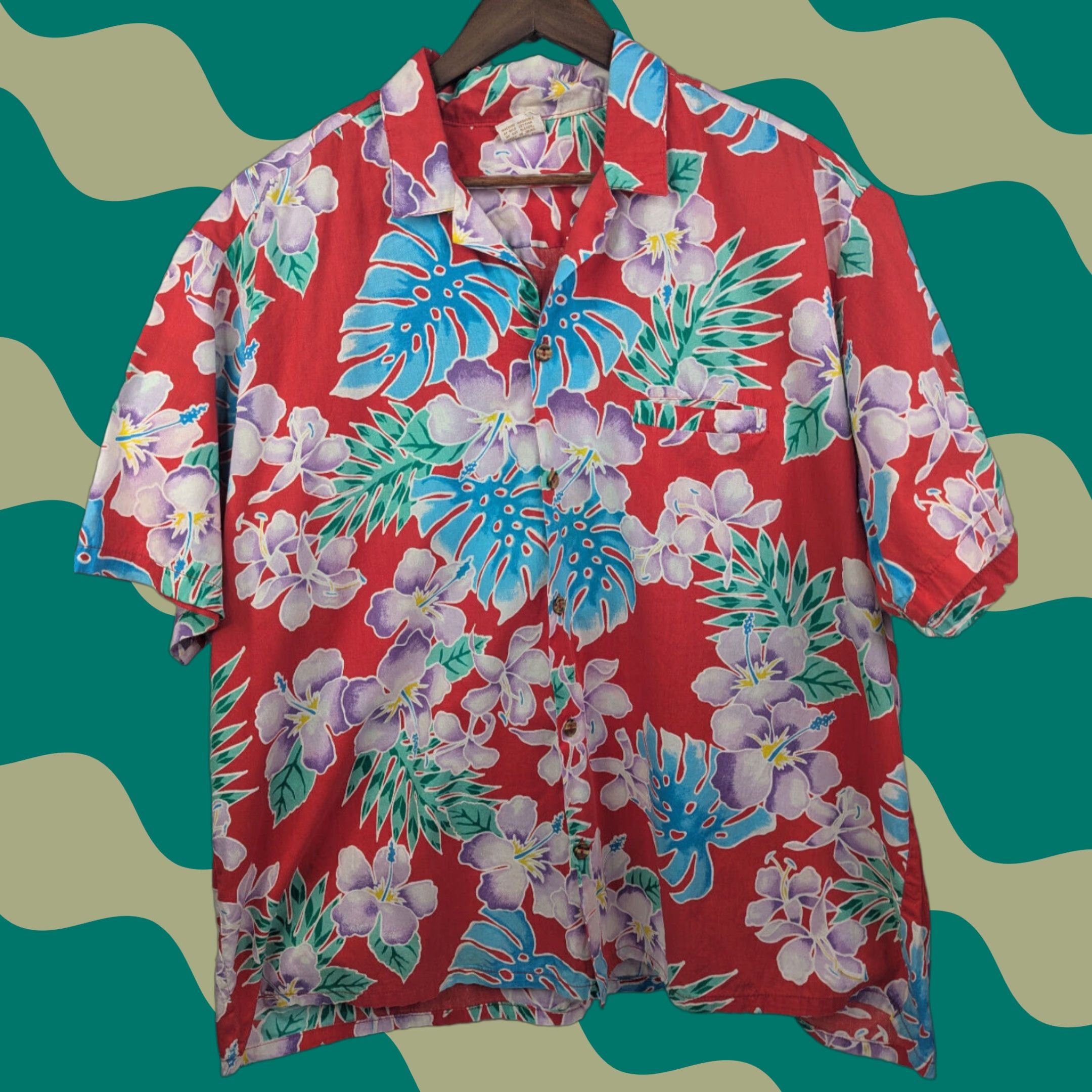 Vintage VTG Barefoot in Paradise Button-Up Shirt Floral Tropical Red 2XL Mens Cotton Short Sleeve Collared 2XL Vintage No Size US XXL / EU 58 / 5 - 1 Thumbnail