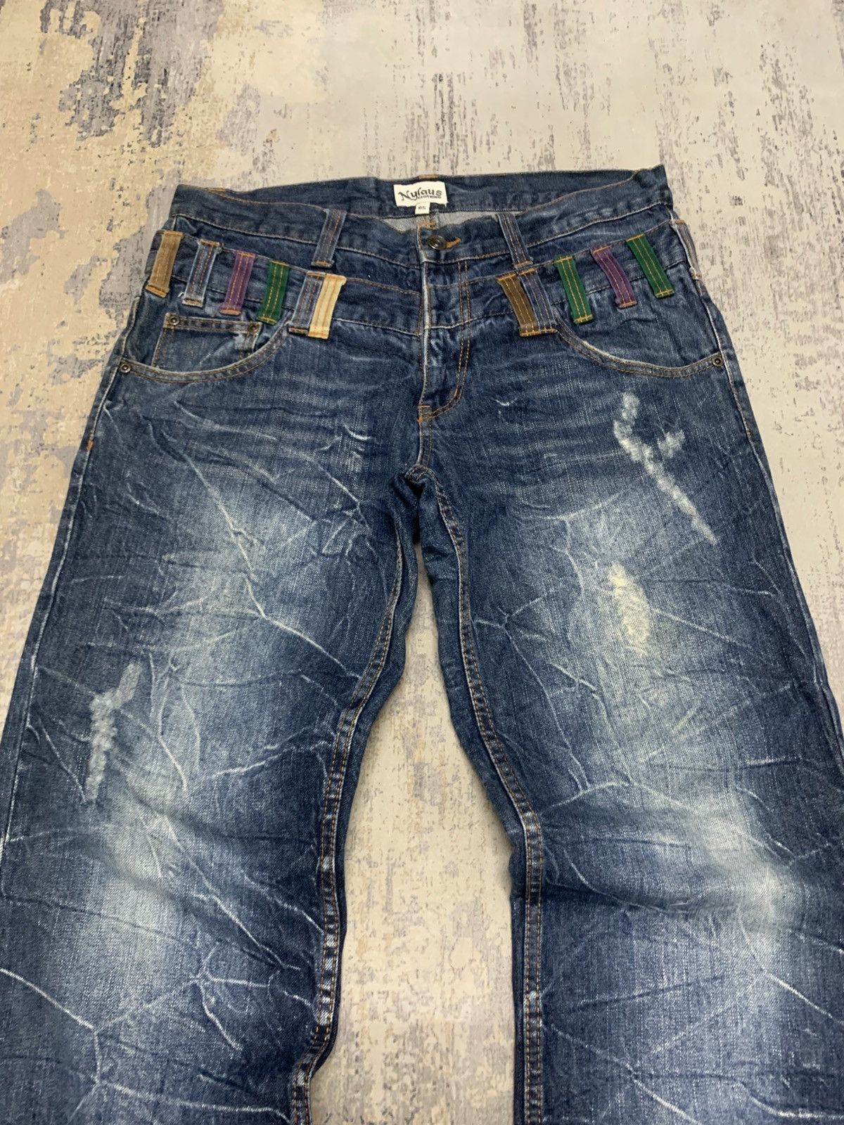 Japanese Brand Nylaus Harajuku Punk Y2K Fade Whiskered Denim Size US 34 / EU 50 - 2 Thumbnail