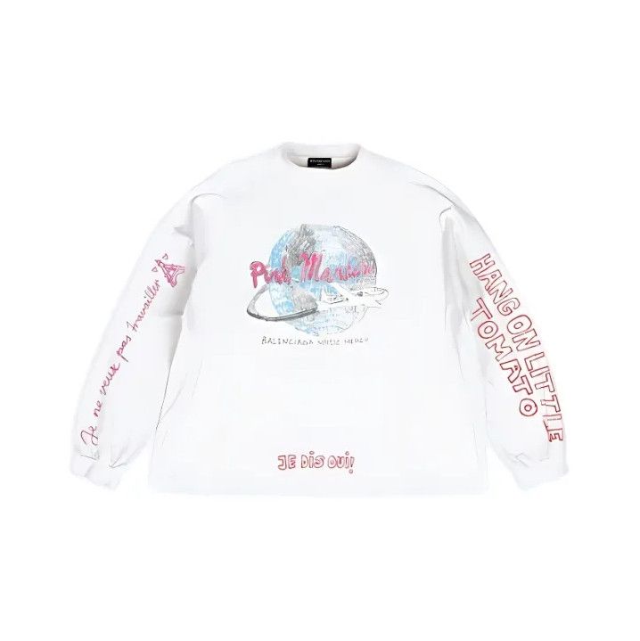 Balenciaga Balenciaga White Graphic Long Sleeve T-Shirt Size US S / EU 44-46 / 1 - 1 Thumbnail