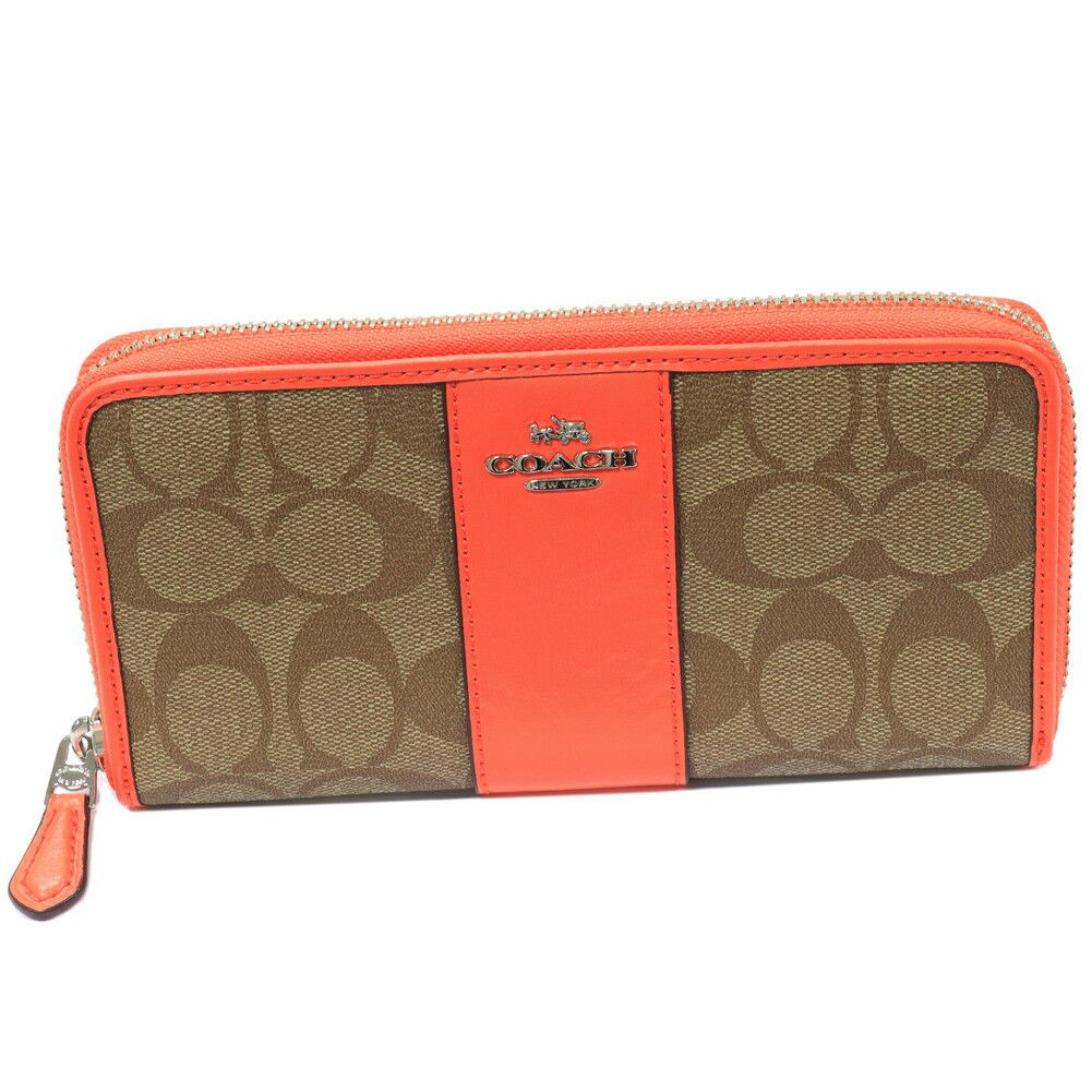 Coach Coach Coach Signature Accordion Zip Wallet Orange Canvas Long Wallet F54630 in Pristine Condition Size ONE SIZE - 1 Thumbnail
