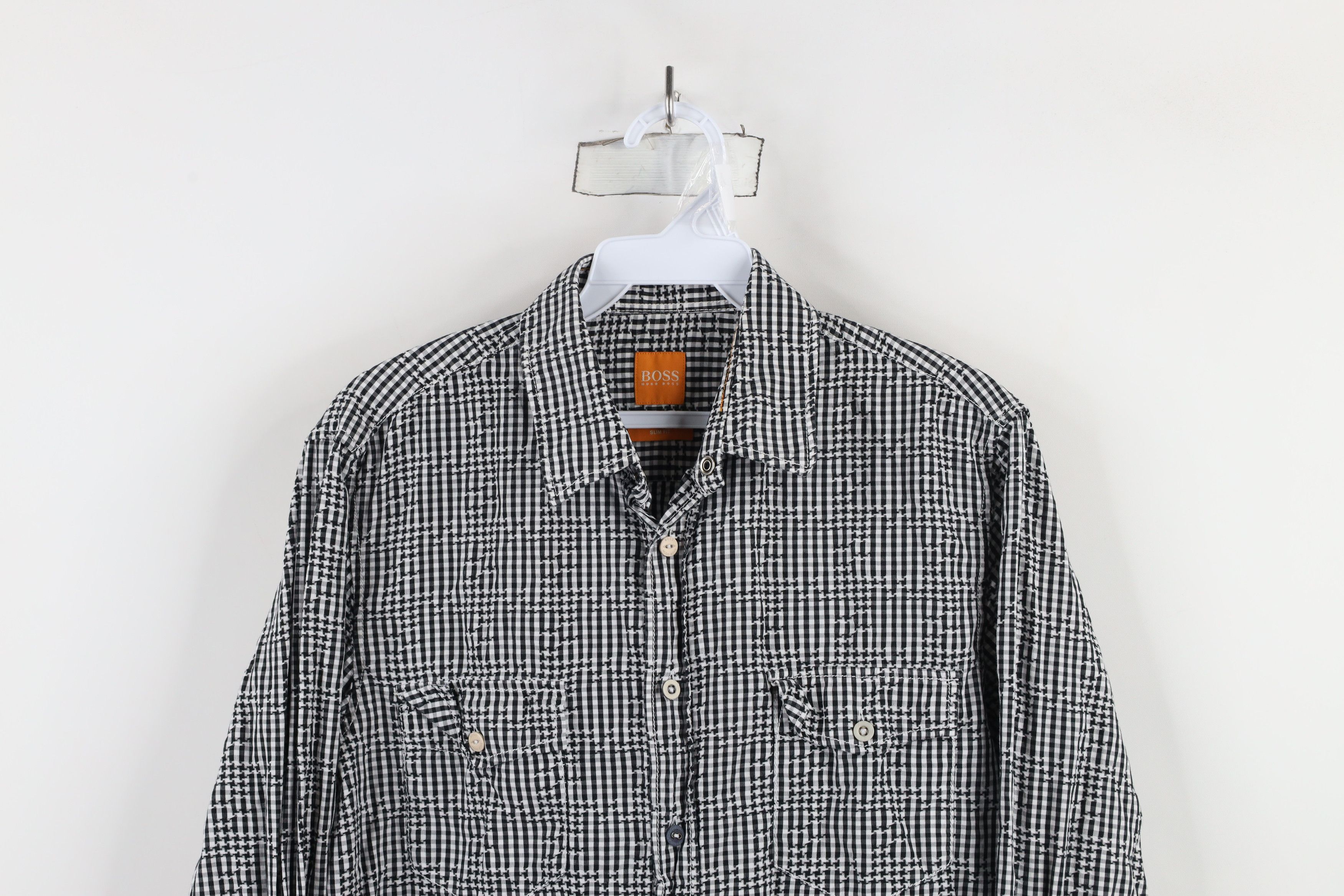 Hugo Boss × Vintage Hugo Boss Checkered Houndstooth Collared Button Shirt Cotton Size US S / EU 44-46 / 1 - 2 Thumbnail