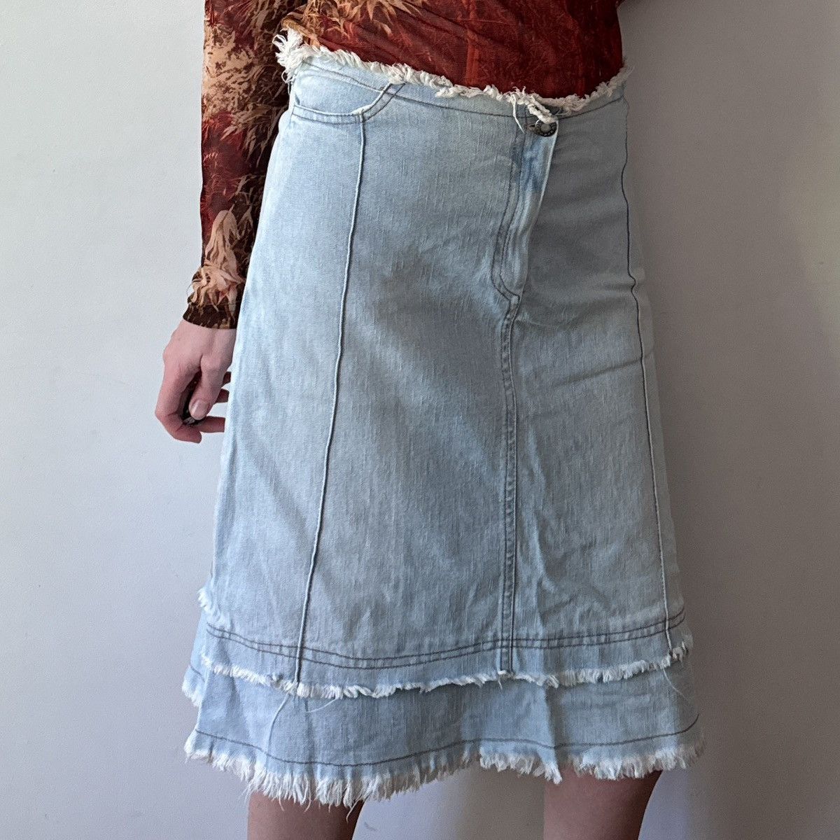 Other Low Rise Deconstructed Denim Midi Skirt y2k Italy Size 32" / US 10 / IT 46 - 1 Thumbnail