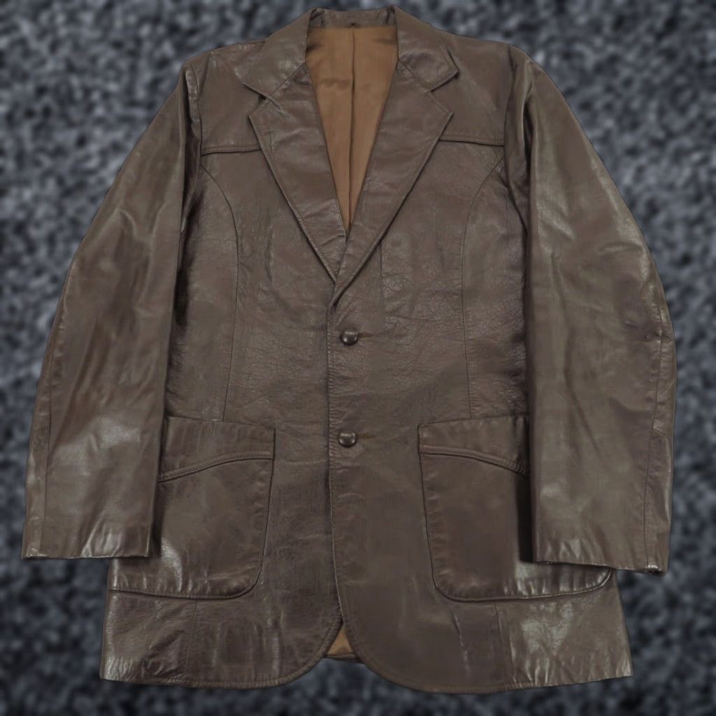 Vintage VINTAGE Pioneer Wear Jacket Mens 44L Brown Leather Western Blazer Vent Coat USA Size 44R - 1 Thumbnail