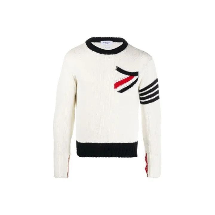 Thom Browne Thom Browne White Striped Knit Sweater for Men -2507 Size US S / EU 44-46 / 1 - 7 Thumbnail