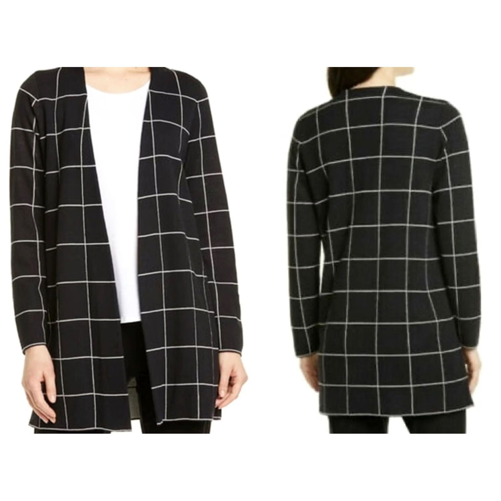 Eileen Fisher Eileen Fisher Women's Cardigan Wool Open Front Black Sz M Regular Knit Lightweight Open Front Cardigan Sweater Size M / US 6-8 / IT 42-44 - 6 Thumbnail