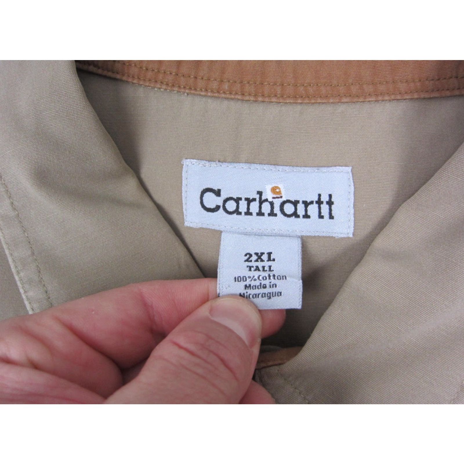 Carhartt VINTAGE Carhartt Shirt Mens 2XLT 2XLT Tall Brown Canvas Workwear Western Button-Up Long Sleeve Size US XXL / EU 58 / 5 - 4 Thumbnail