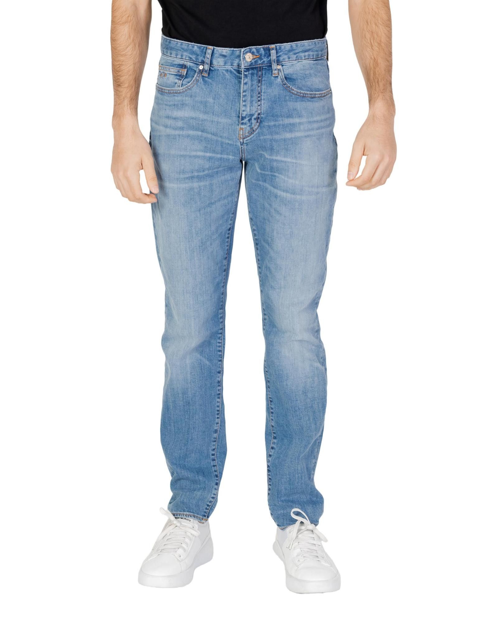 image of Armani Exchange Plain Jeans With Zip And Button Fastening in Blue, Men's (Size 33)