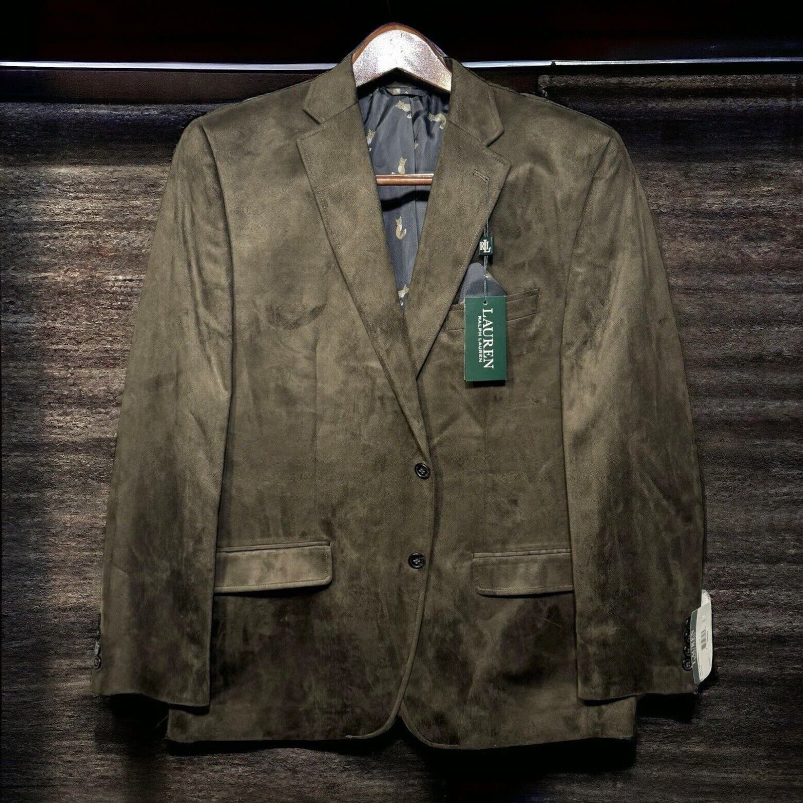 image of Lauren Ralph Laurent Mens Linley Faux Suede Sport Coat 42R in Green