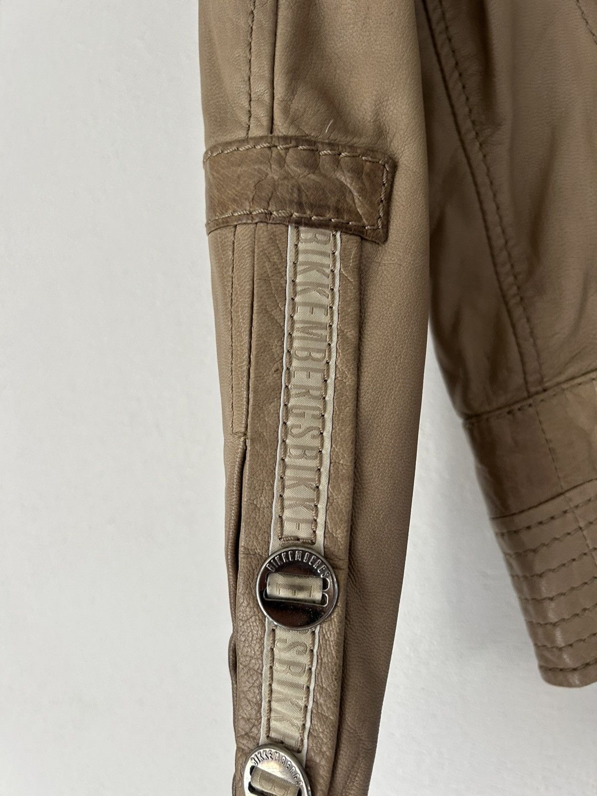 Dirk Bikkembergs Beige Leather Moto Jacket Size US M / EU 48-50 / 2 - 14 Thumbnail