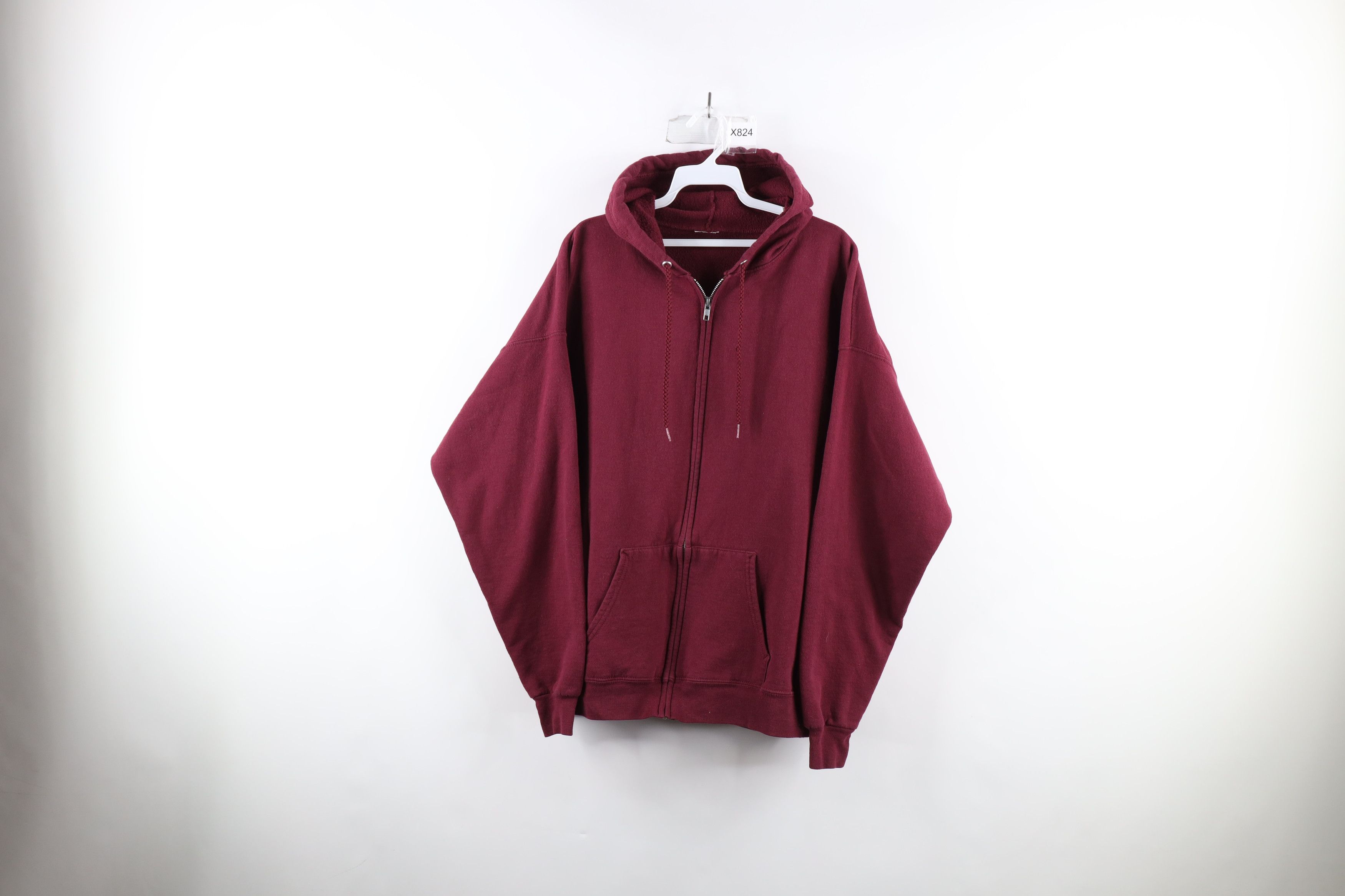 image of Vintage 90's Streetwear Full Zip Hoodie Sweatshirt Maroon in Red, Men's (Size XL)