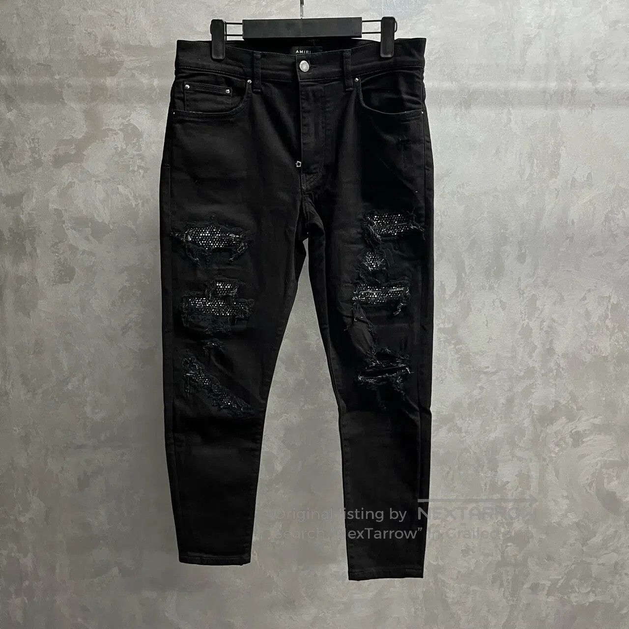 Amiri amiri Solid-color diamond-inlaid design patchwork jeans| Size US 33 - 1 Thumbnail