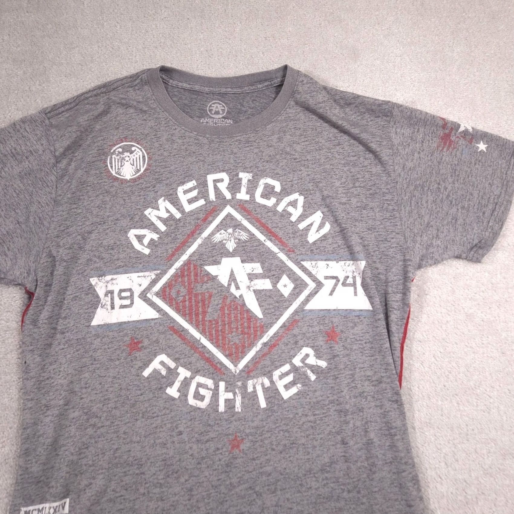 Vintage VINTAGE American Fighter Shirt Mens 2XL Gray 1974 Diamond Logo Graphic Tee Tagless MMA Size US XXL / EU 58 / 5 - 4 Thumbnail