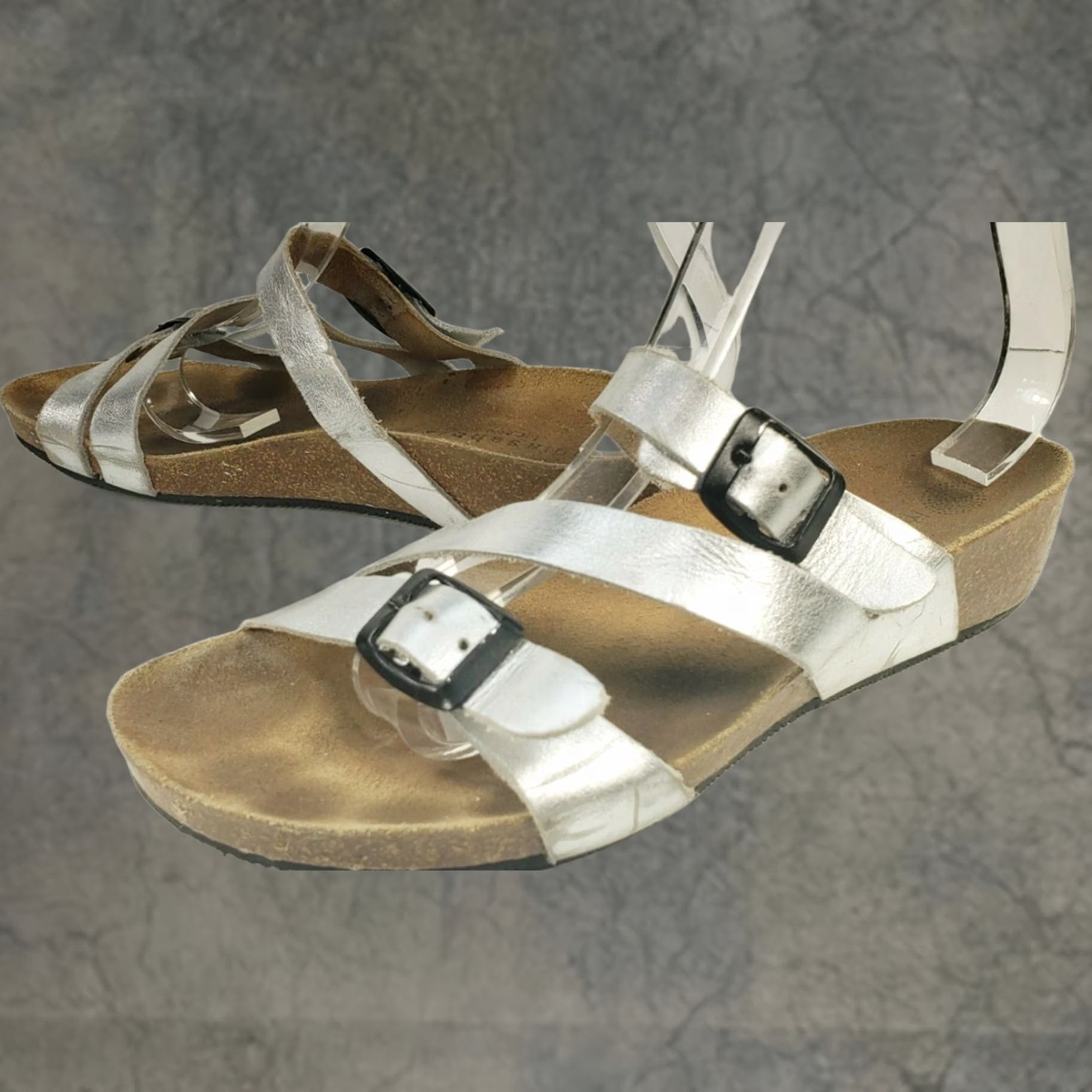 Vintage Lola Sabbia by Eric Michael BECKY Women's Leather Comfort Sandals Slide Size 8.5 EU 39 Silver Buckle Casual Comfort Shoes Size US 10 / IT 40 - 1 Thumbnail