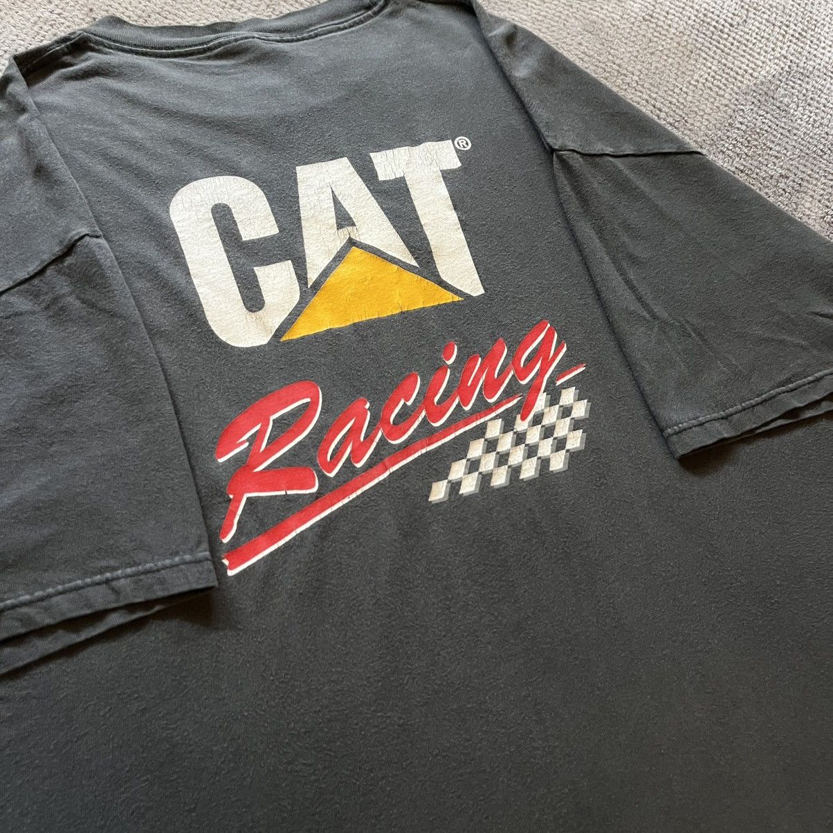 Vintage Vintage 90s CAT Racing Faded Black Graphic T shirt Size US XL / EU 56 / 4 - 3 Thumbnail