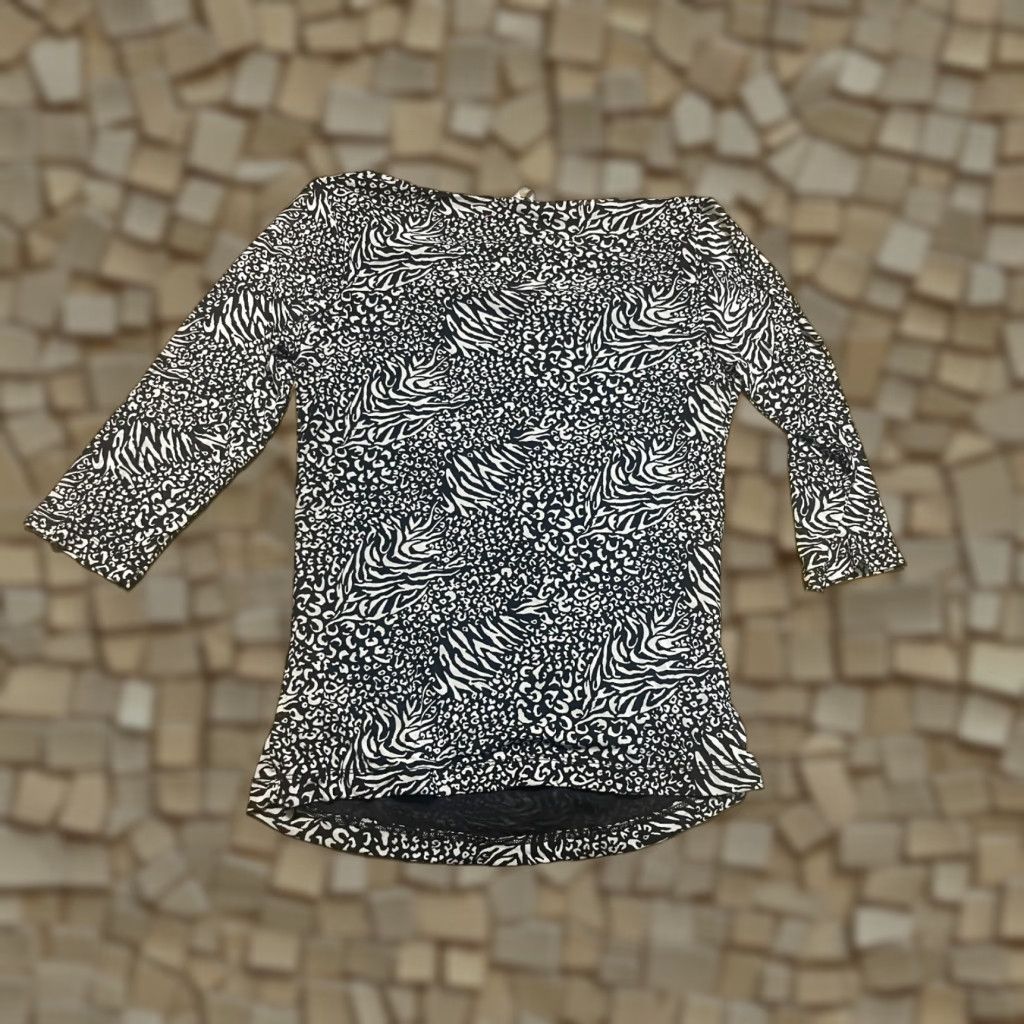 Vintage Leo & Nicole Blouse Women's Large Black White Cheetah Print 3/4 Sleeve Size L / US 10 / IT 46 - 1 Thumbnail