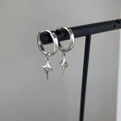 Sterling Silver Star Dangle Drop Earrings for Men Women Size ONE SIZE - 1 Thumbnail